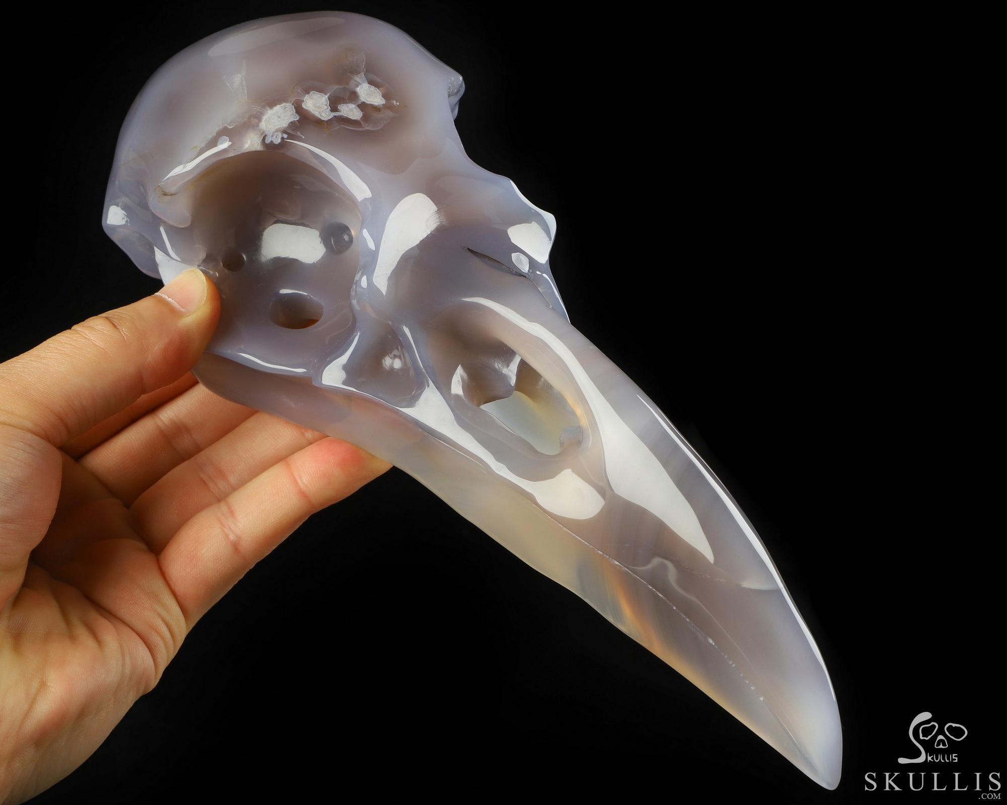 9.0" Agate Hand Carved Raven Crystal Skull Sculpture, Crystal Healing 9.0" Agate Hand Carved Raven Crystal Skull Sculpture, Crystal Healing