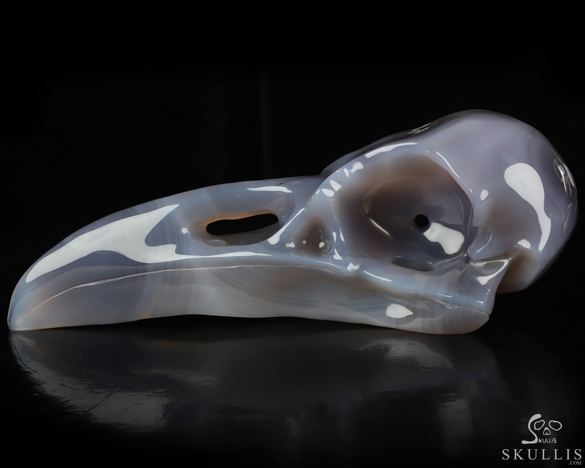 9.0" Agate Hand Carved Raven Crystal Skull Sculpture, Crystal Healing 9.0" Agate Hand Carved Raven Crystal Skull Sculpture, Crystal Healing
