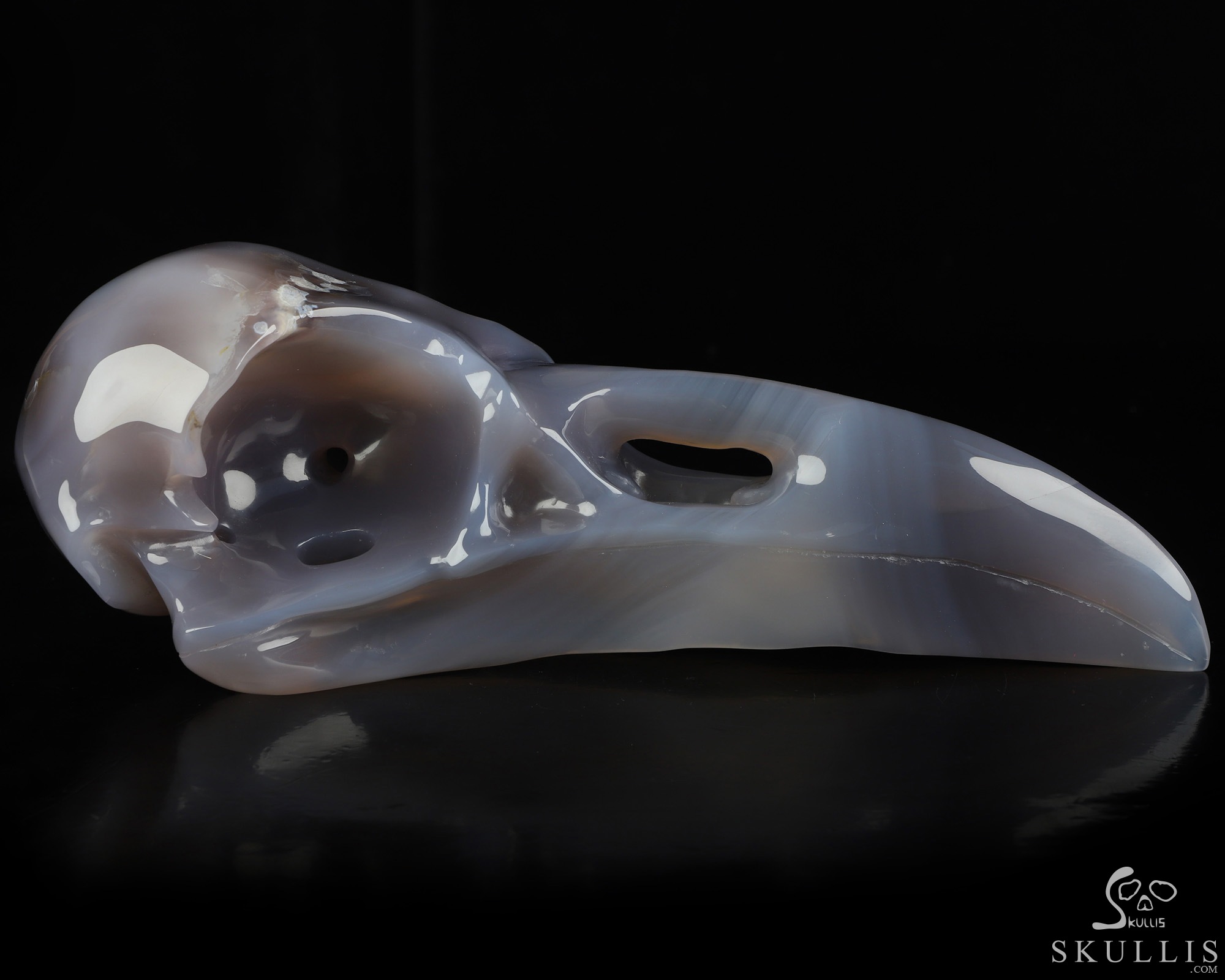 9.0" Agate Hand Carved Raven Crystal Skull Sculpture, Crystal Healing 9.0" Agate Hand Carved Raven Crystal Skull Sculpture, Crystal Healing