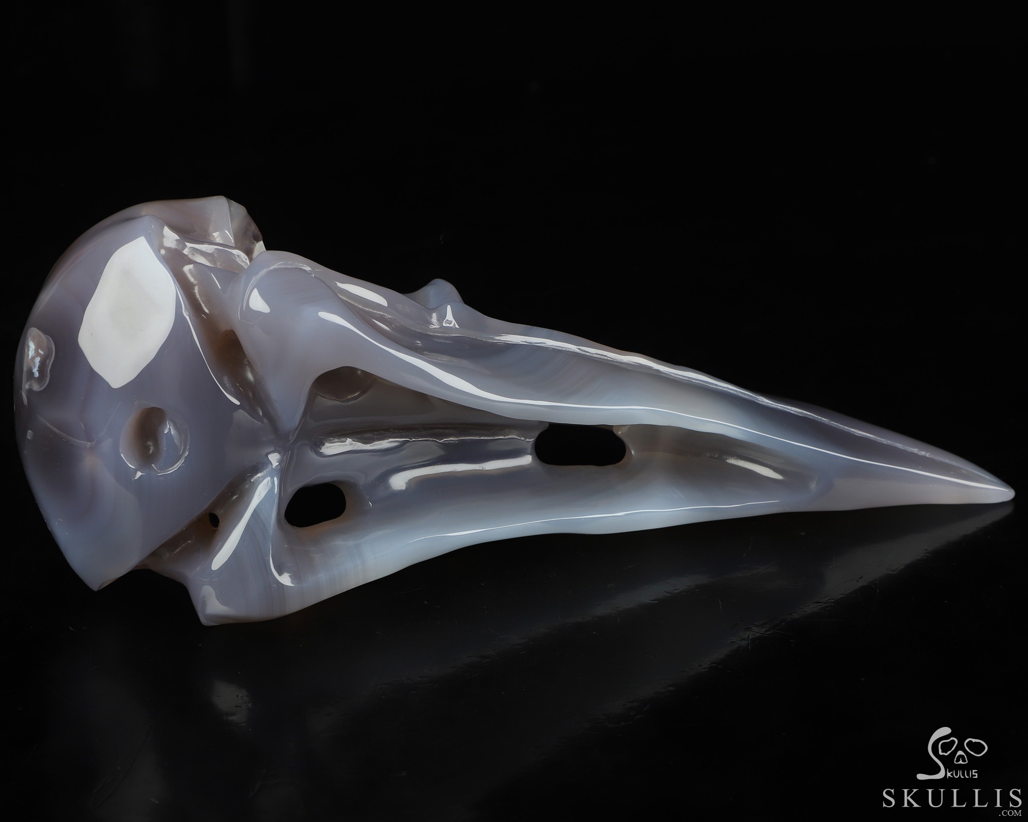 9.0" Agate Hand Carved Raven Crystal Skull Sculpture, Crystal Healing 9.0" Agate Hand Carved Raven Crystal Skull Sculpture, Crystal Healing