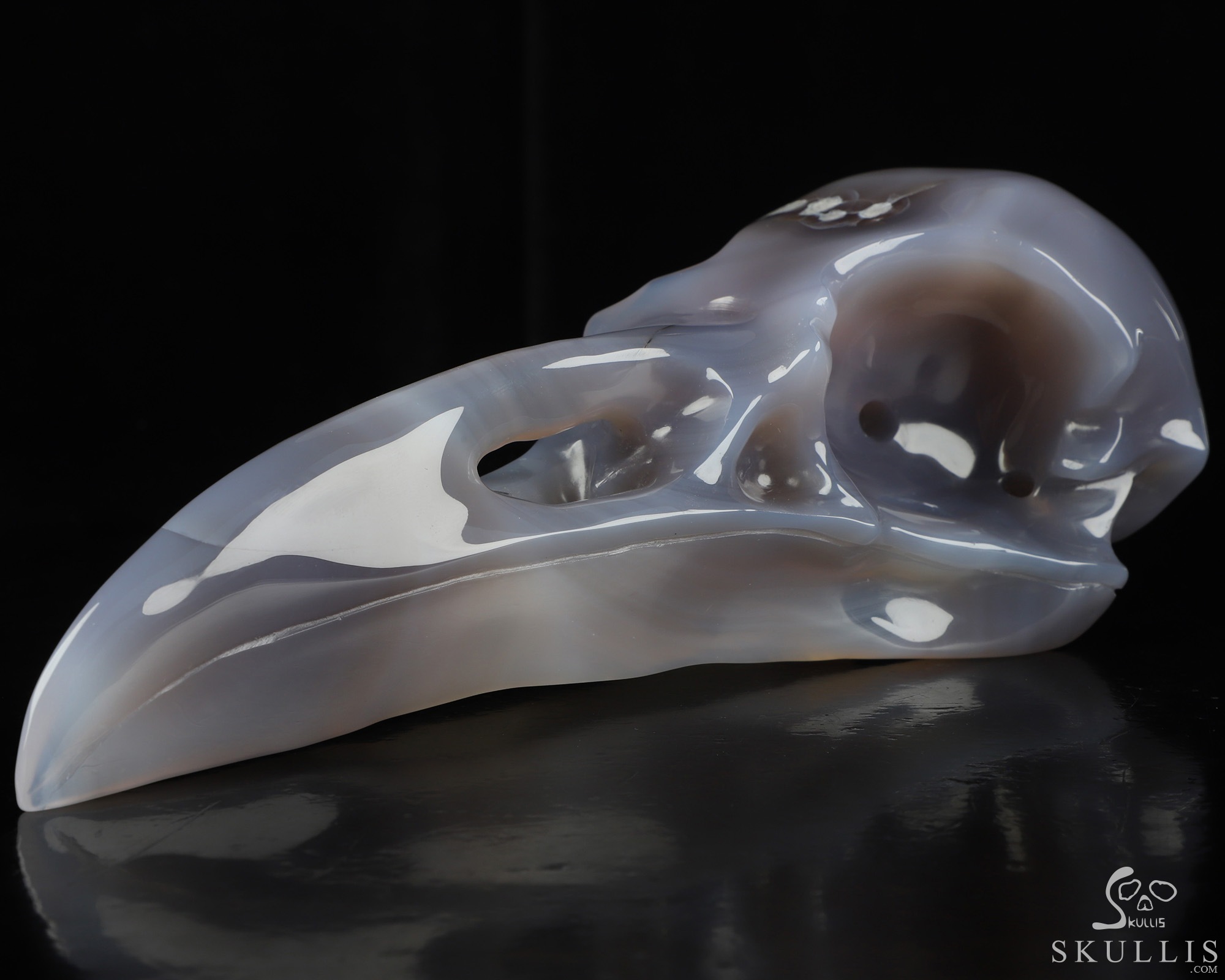 9.0" Agate Hand Carved Raven Crystal Skull Sculpture, Crystal Healing 9.0" Agate Hand Carved Raven Crystal Skull Sculpture, Crystal Healing