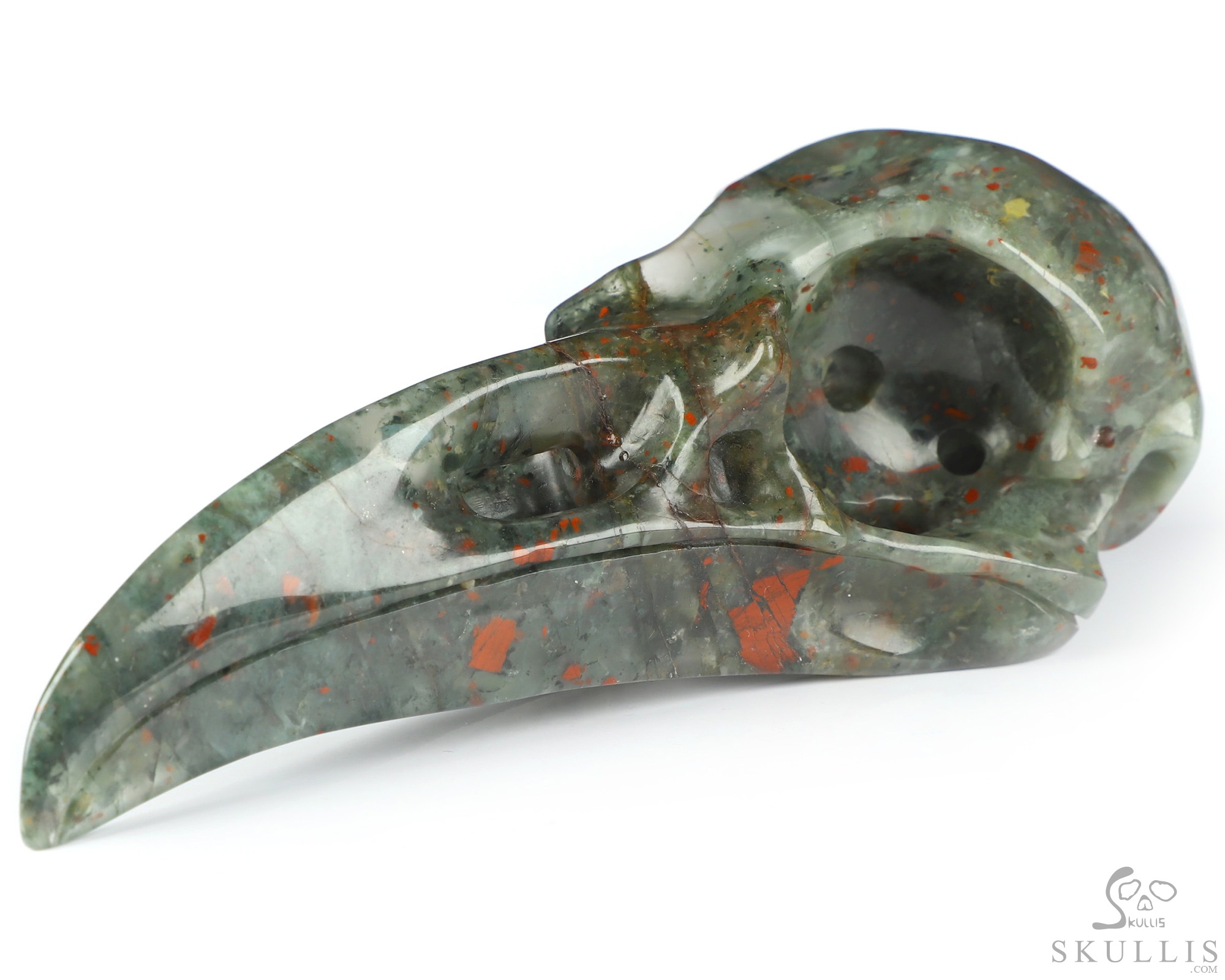 4.8" African Bloodstone Hand Carved Raven Crystal Skull Sculpture, Crystal Healing 4.8" African Bloodstone Hand Carved Raven Crystal Skull Sculpture, Crystal Healing