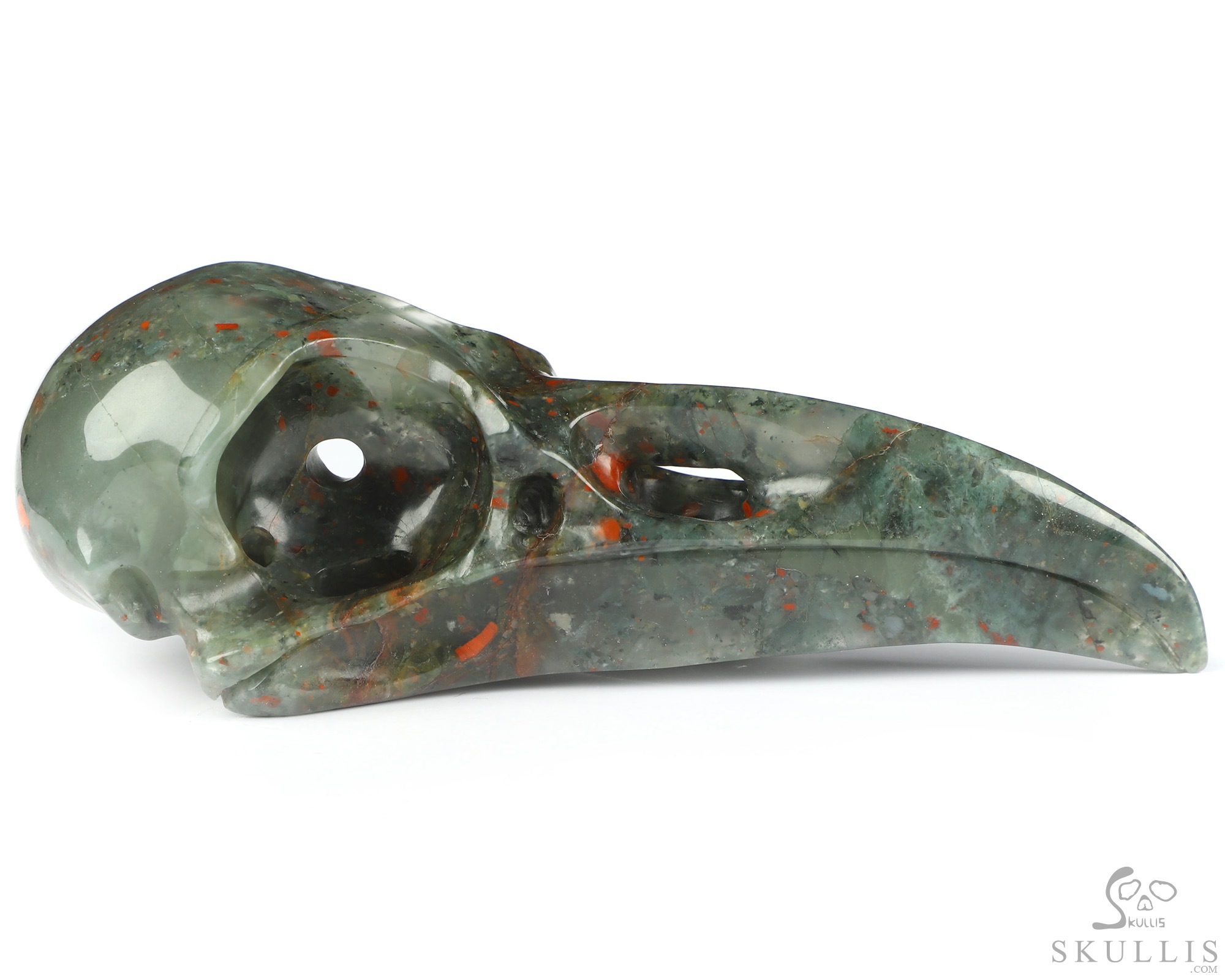 4.8" African Bloodstone Hand Carved Raven Crystal Skull Sculpture, Crystal Healing 4.8" African Bloodstone Hand Carved Raven Crystal Skull Sculpture, Crystal Healing