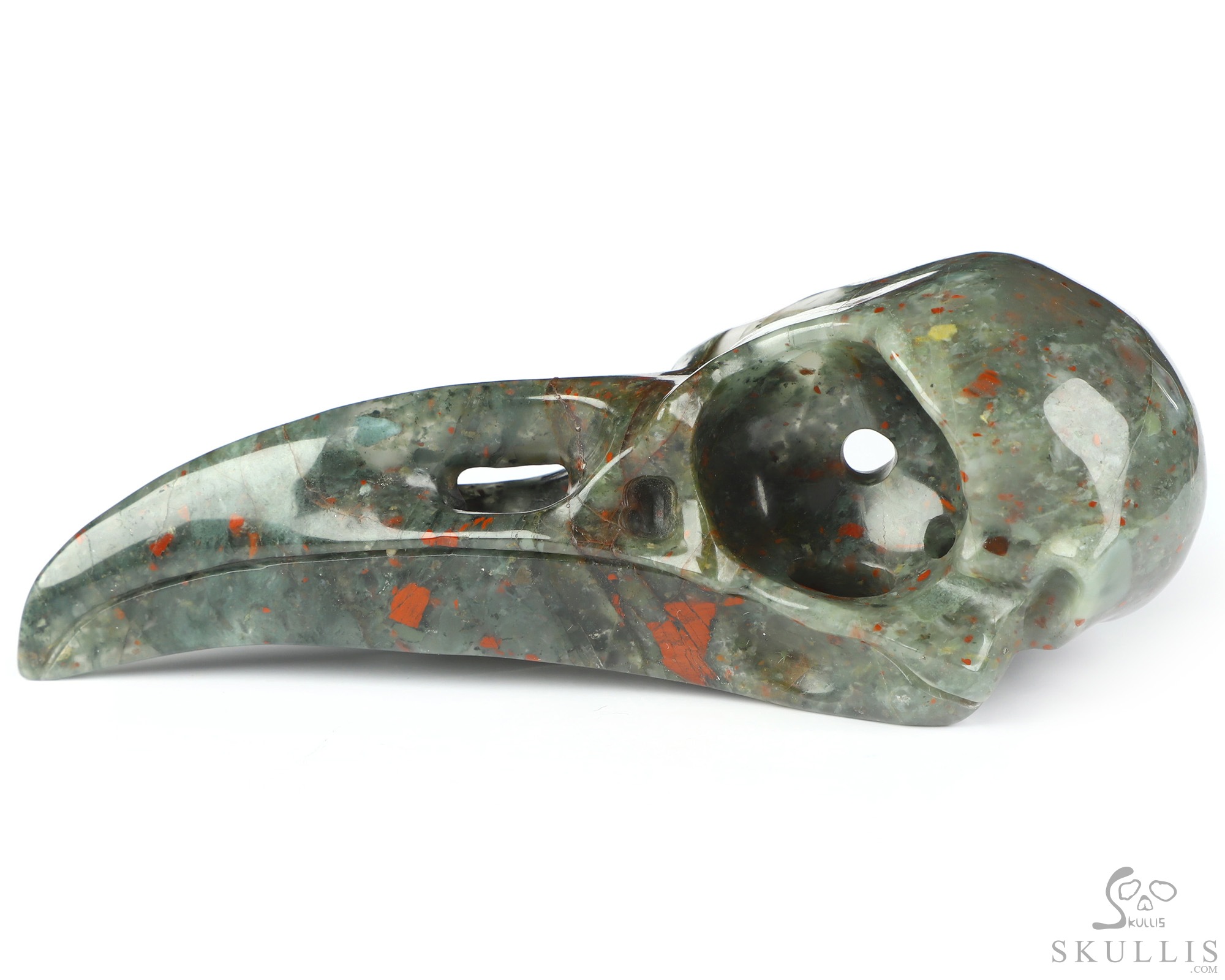 4.8" African Bloodstone Hand Carved Raven Crystal Skull Sculpture, Crystal Healing 4.8" African Bloodstone Hand Carved Raven Crystal Skull Sculpture, Crystal Healing