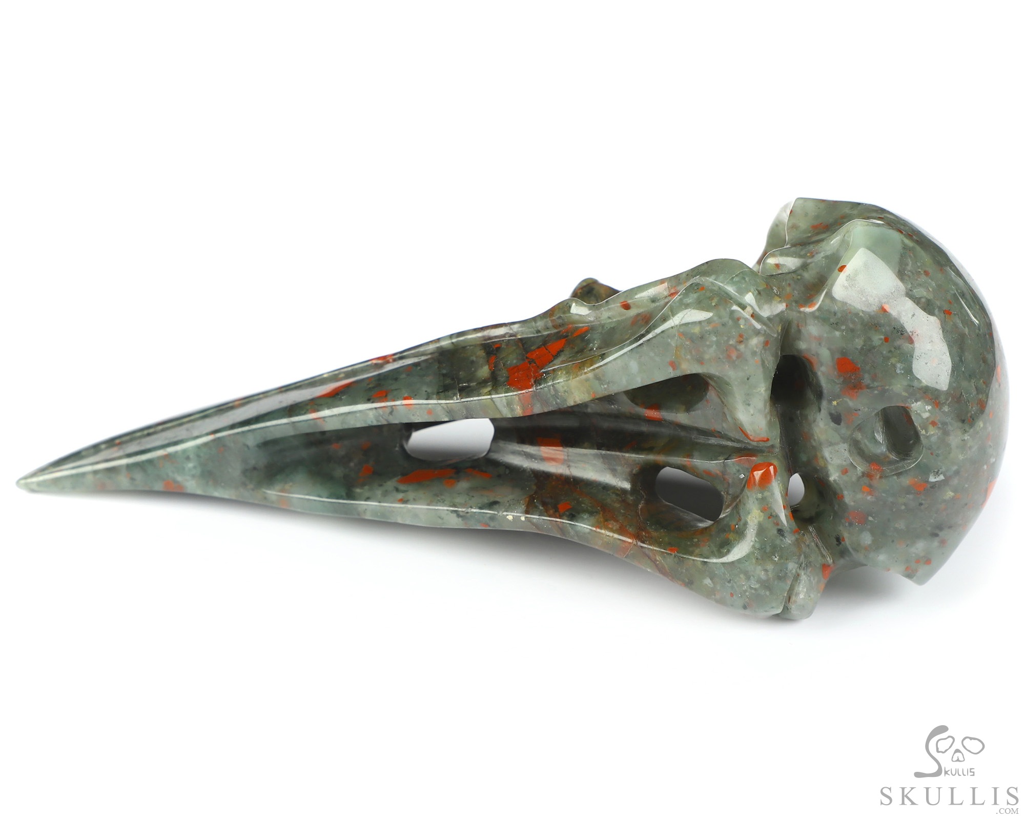 4.8" African Bloodstone Hand Carved Raven Crystal Skull Sculpture, Crystal Healing 4.8" African Bloodstone Hand Carved Raven Crystal Skull Sculpture, Crystal Healing