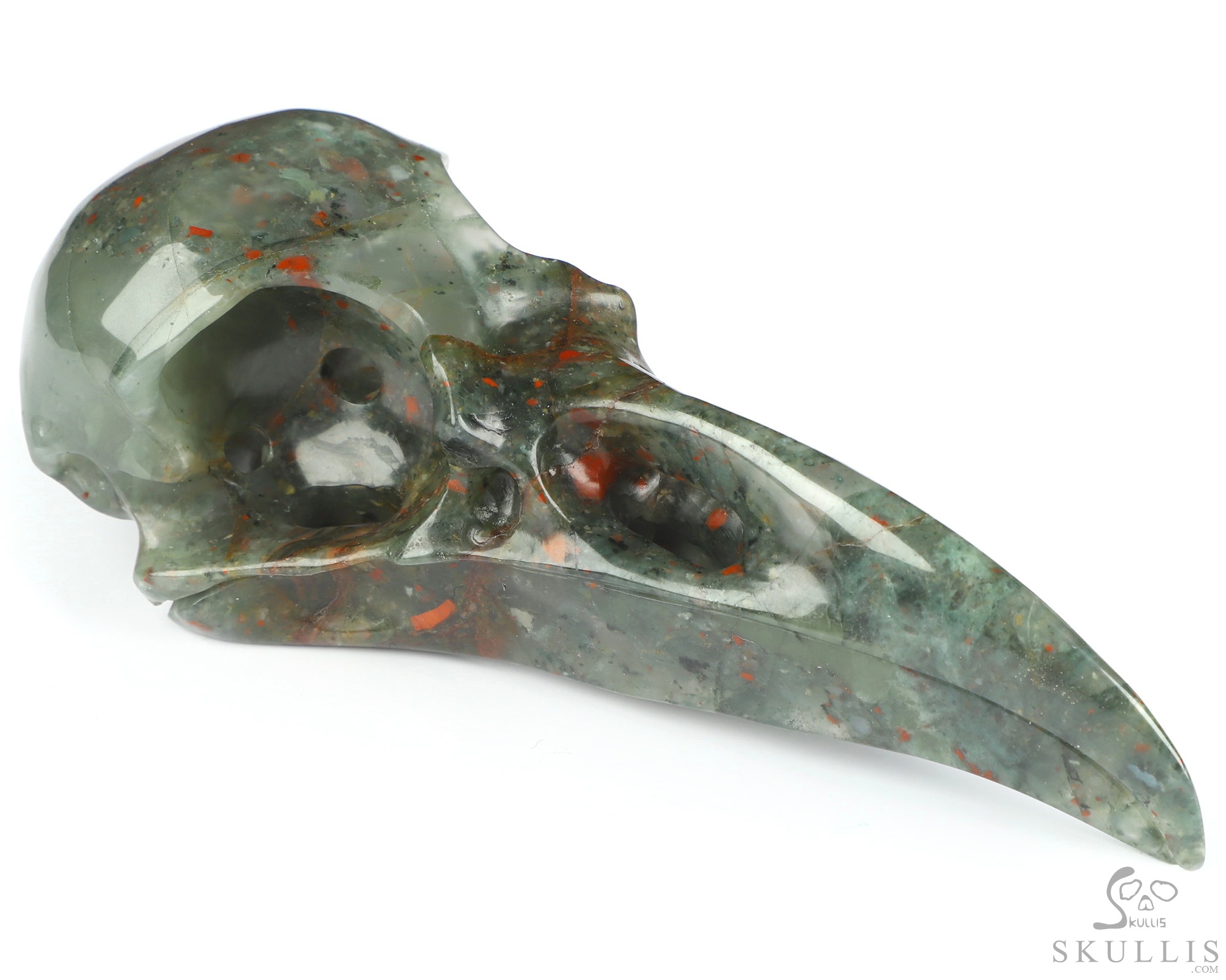 4.8" African Bloodstone Hand Carved Raven Crystal Skull Sculpture, Crystal Healing 4.8" African Bloodstone Hand Carved Raven Crystal Skull Sculpture, Crystal Healing