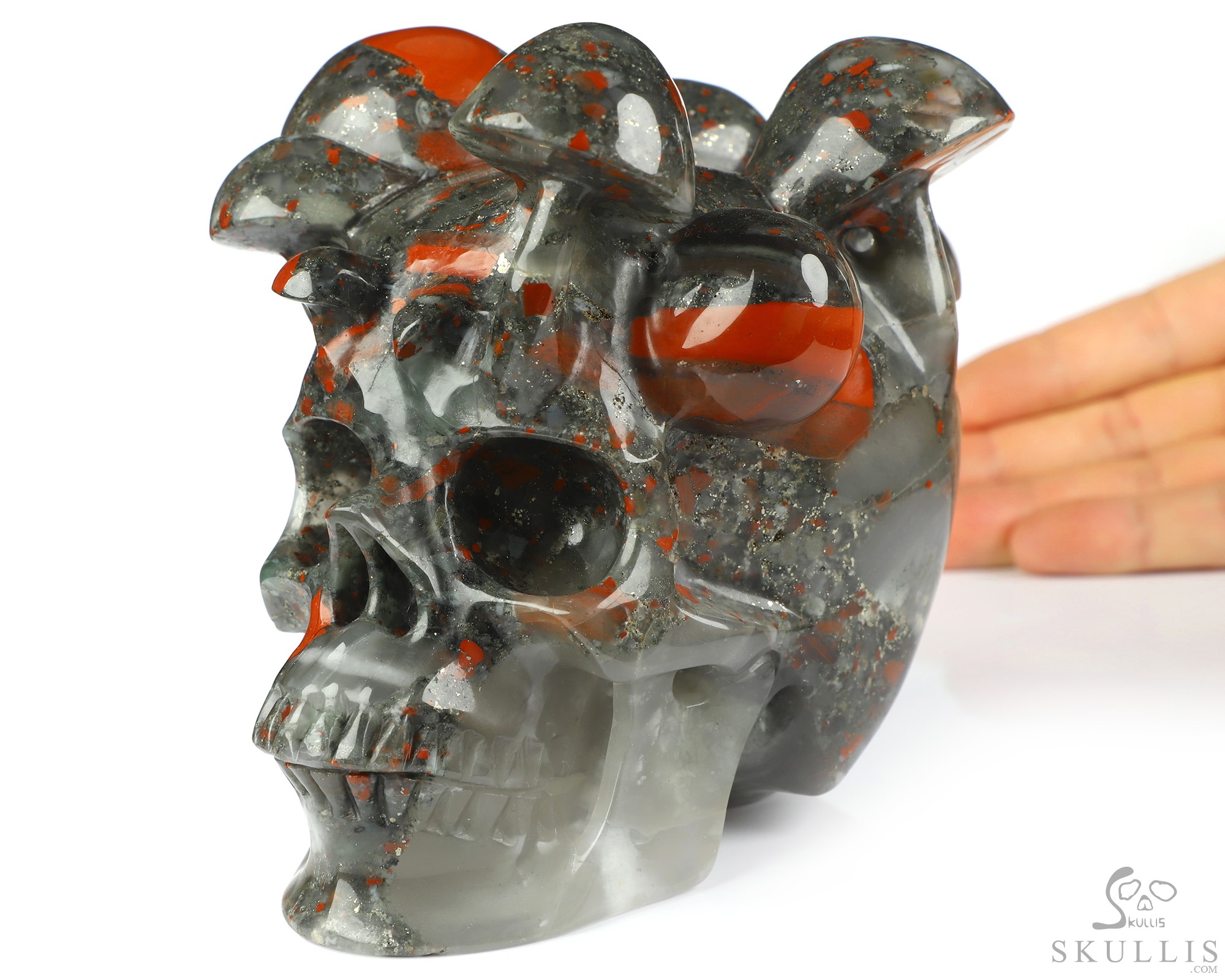5.2" African Bloodstone Hand Carved Mushroom Crystal Skull Sculpture, Crystal Healing 5.2" African Bloodstone Hand Carved Mushroom Crystal Skull Sculpture, Crystal Healing