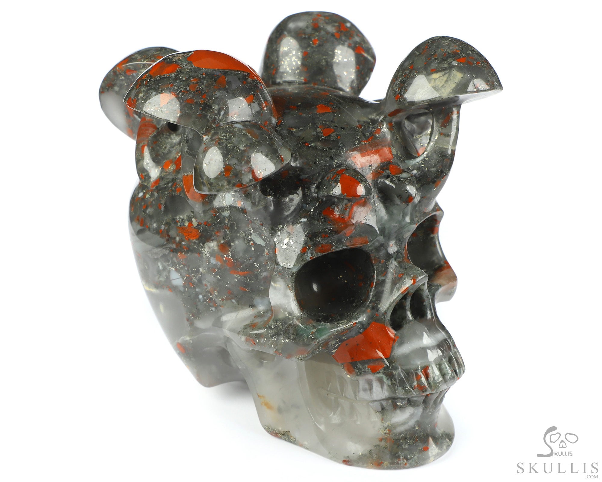 5.2" African Bloodstone Hand Carved Mushroom Crystal Skull Sculpture, Crystal Healing 5.2" African Bloodstone Hand Carved Mushroom Crystal Skull Sculpture, Crystal Healing