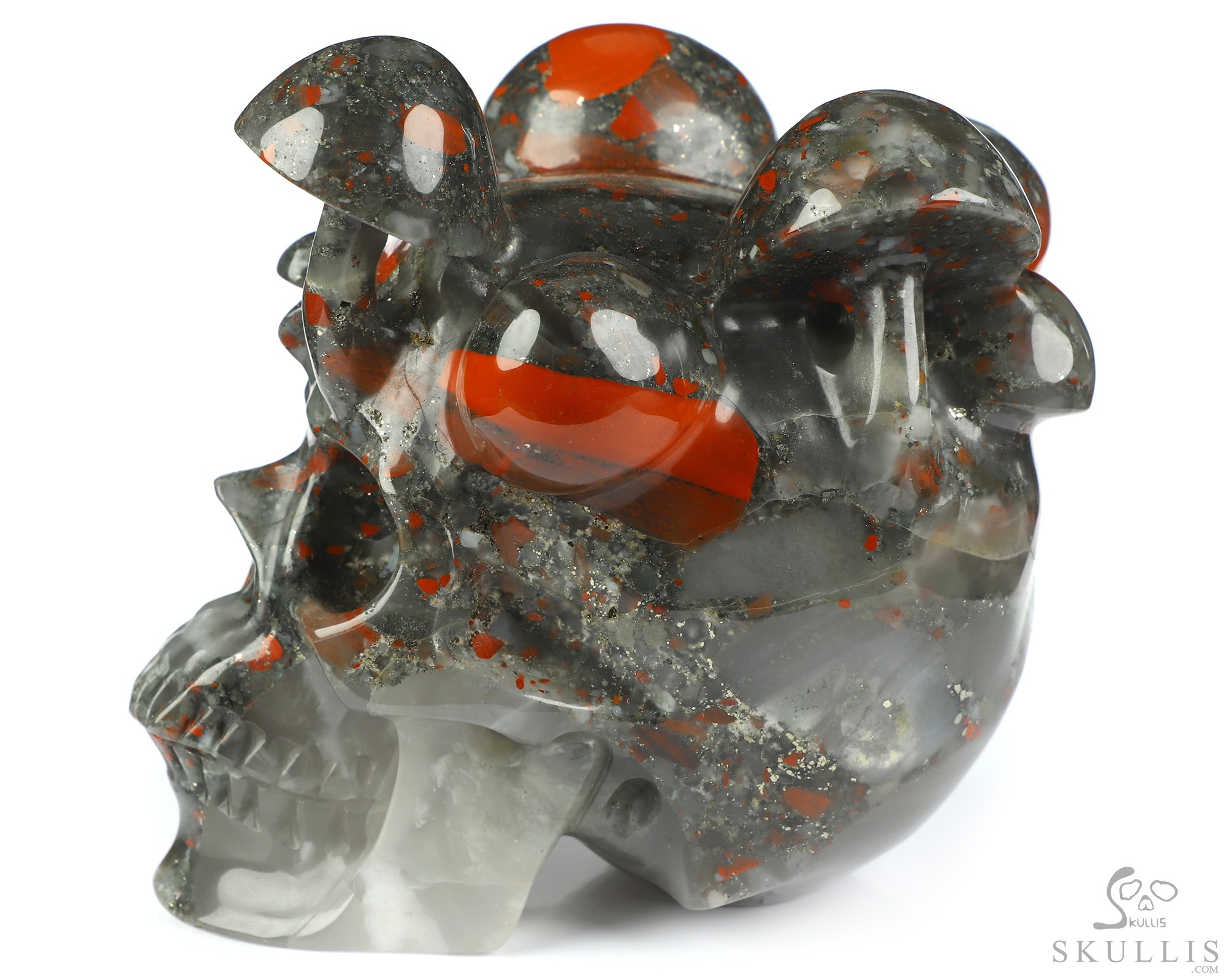 5.2" African Bloodstone Hand Carved Mushroom Crystal Skull Sculpture, Crystal Healing 5.2" African Bloodstone Hand Carved Mushroom Crystal Skull Sculpture, Crystal Healing