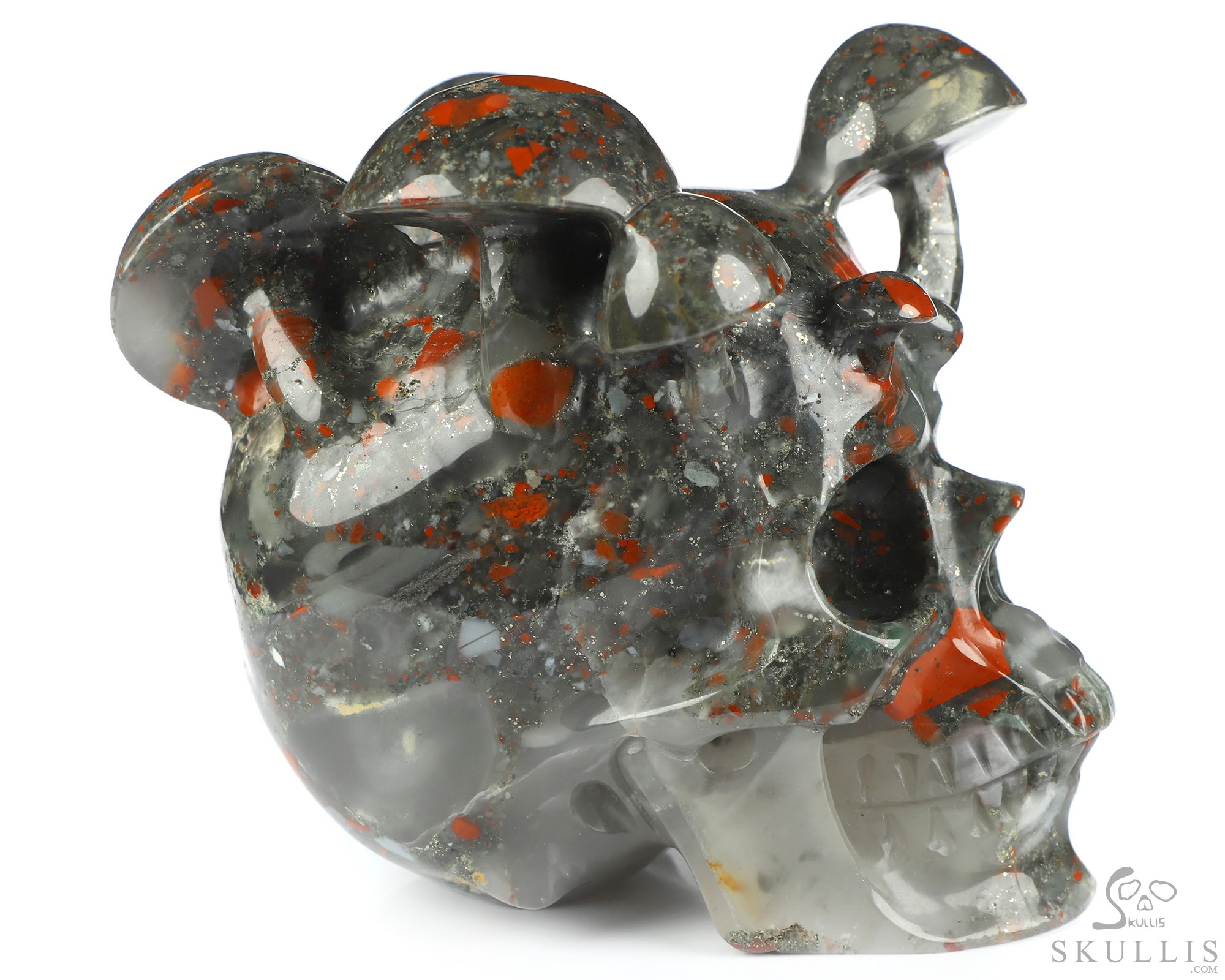 5.2" African Bloodstone Hand Carved Mushroom Crystal Skull Sculpture, Crystal Healing 5.2" African Bloodstone Hand Carved Mushroom Crystal Skull Sculpture, Crystal Healing
