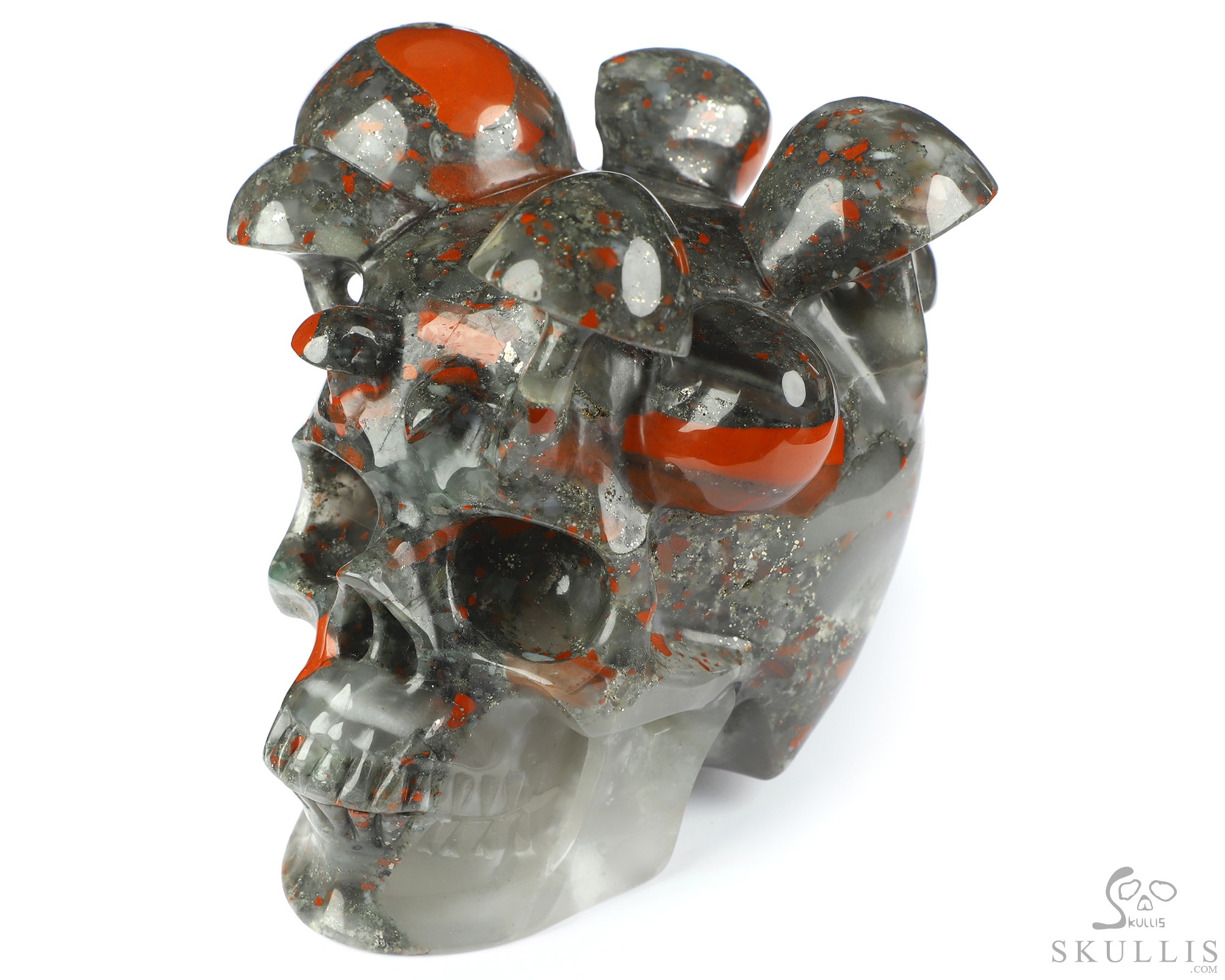 5.2" African Bloodstone Hand Carved Mushroom Crystal Skull Sculpture, Crystal Healing 5.2" African Bloodstone Hand Carved Mushroom Crystal Skull Sculpture, Crystal Healing