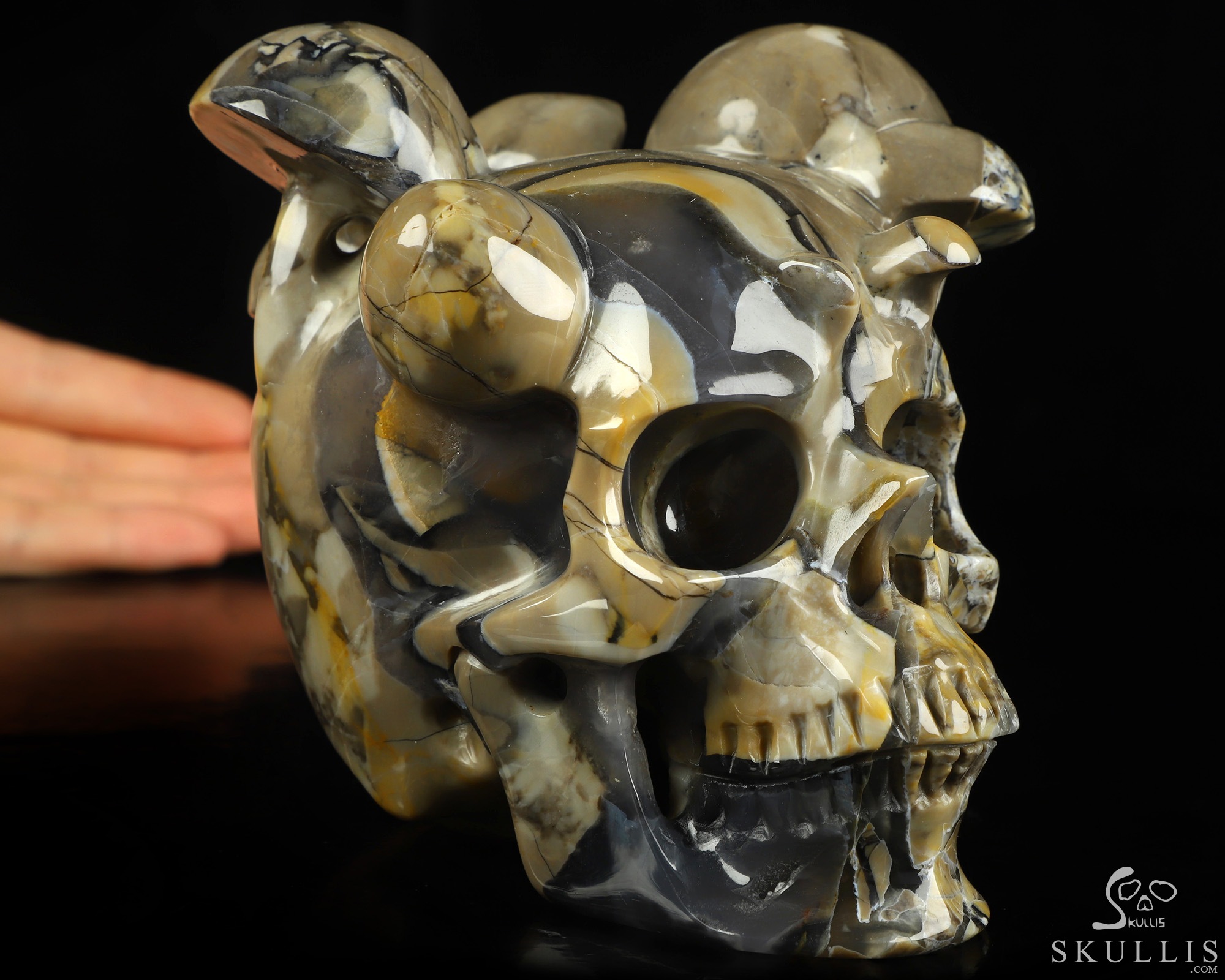 5.2" Dinosaur Egg Agate Hand Carved Mushroom Crystal Skull Sculpture, Crystal Healing 5.2" Dinosaur Egg Agate Hand Carved Mushroom Crystal Skull Sculpture, Crystal Healing