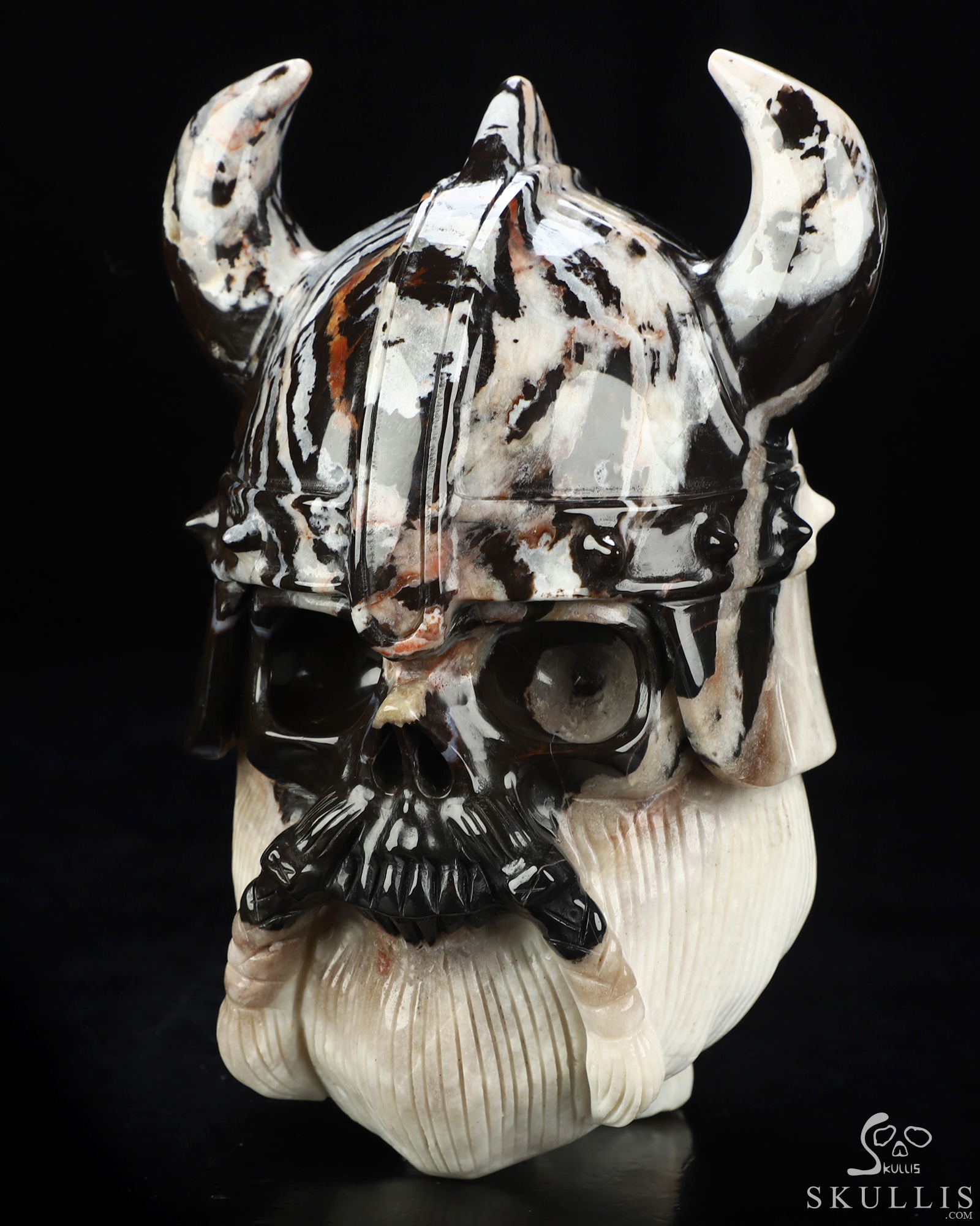 Viking Skull, 7.0" Black Zebra Agate Hand Carved Crystal Skull Fine Art Sculpture, Crystal Healing Viking Skull, 7.0" Black Zebra Agate Hand Carved Crystal Skull Fine Art Sculpture, Crystal Healing