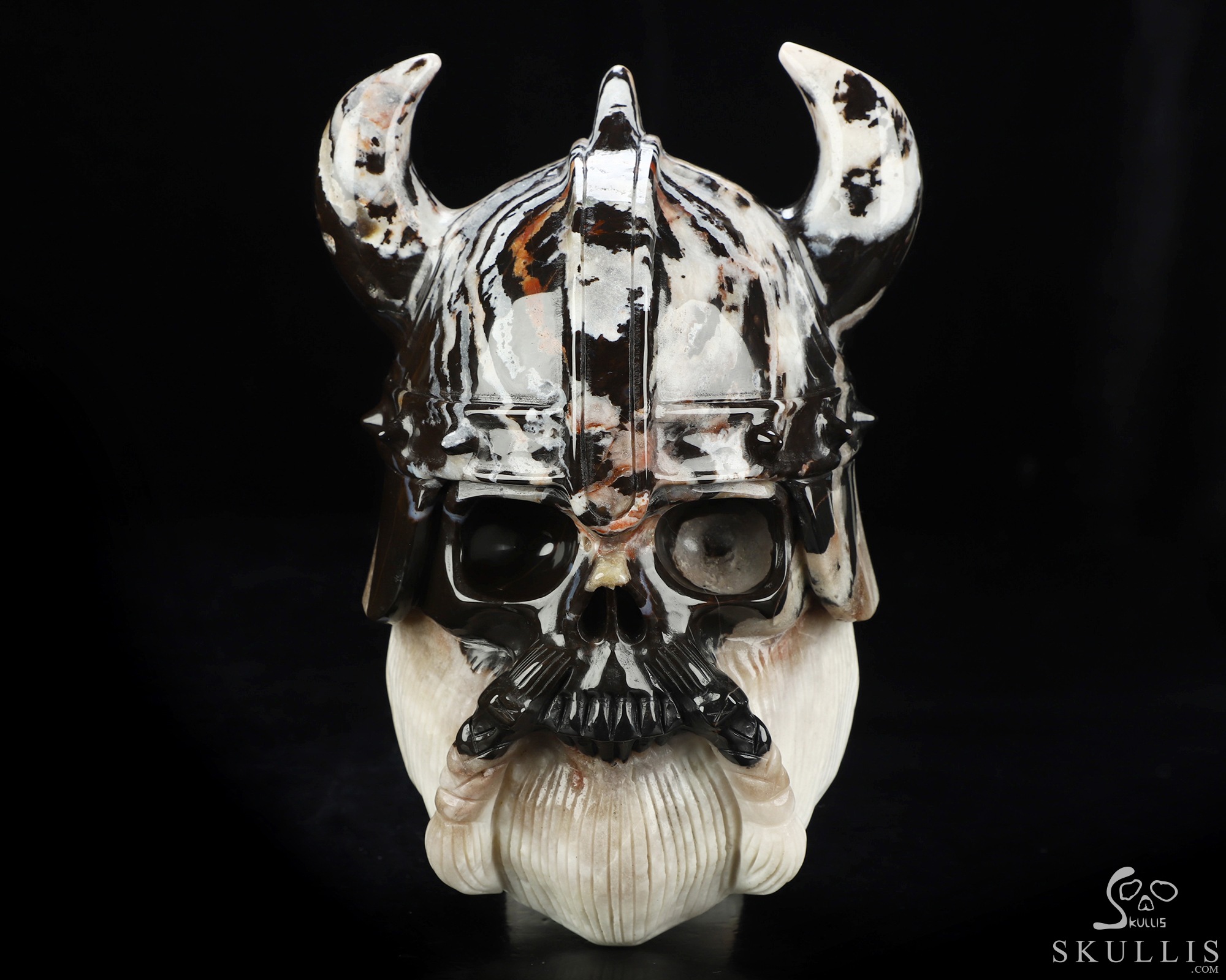Viking Skull, 7.0" Black Zebra Agate Hand Carved Crystal Skull Fine Art Sculpture, Crystal Healing Viking Skull, 7.0" Black Zebra Agate Hand Carved Crystal Skull Fine Art Sculpture, Crystal Healing