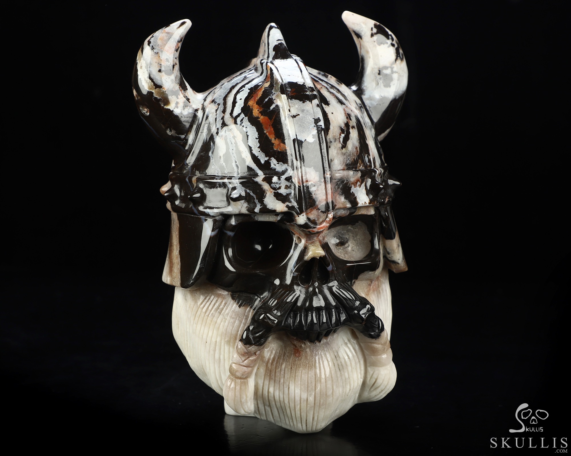 Viking Skull, 7.0" Black Zebra Agate Hand Carved Crystal Skull Fine Art Sculpture, Crystal Healing Viking Skull, 7.0" Black Zebra Agate Hand Carved Crystal Skull Fine Art Sculpture, Crystal Healing