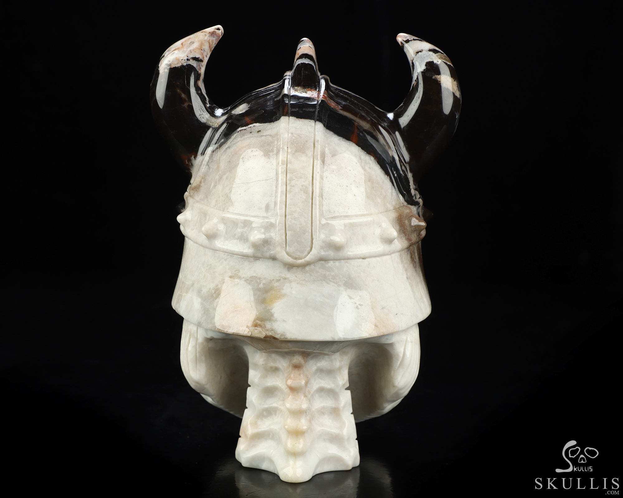 Viking Skull, 7.0" Black Zebra Agate Hand Carved Crystal Skull Fine Art Sculpture, Crystal Healing Viking Skull, 7.0" Black Zebra Agate Hand Carved Crystal Skull Fine Art Sculpture, Crystal Healing