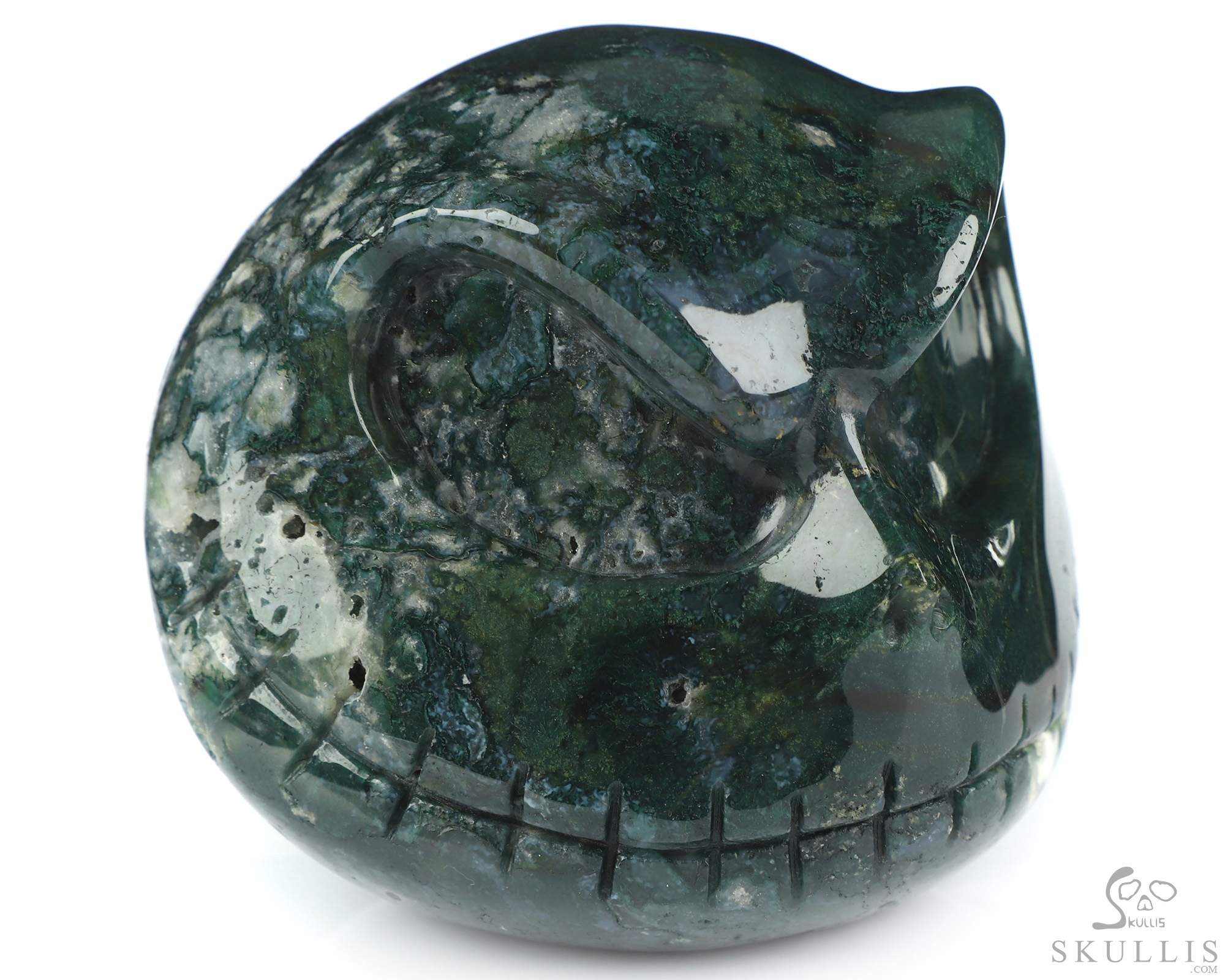 3.9" Green Moss Agate Hand Carved Jack Crystal Skull Sculpture, Crystal Healing 3.9" Green Moss Agate Hand Carved Jack Crystal Skull Sculpture, Crystal Healing