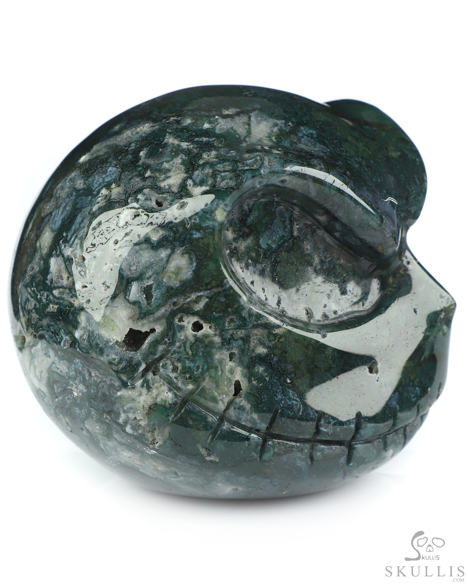 3.9" Green Moss Agate Hand Carved Jack Crystal Skull Sculpture, Crystal Healing 3.9" Green Moss Agate Hand Carved Jack Crystal Skull Sculpture, Crystal Healing