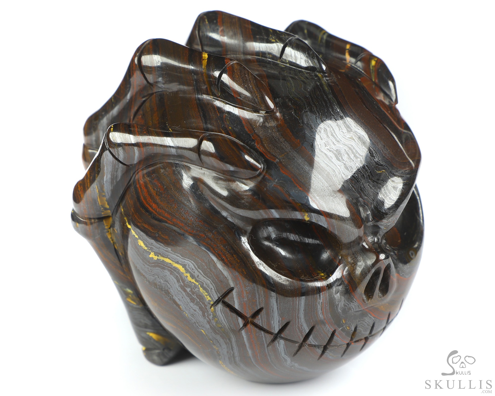 3.0" Gold Tiger Iron Eye Hand Carved Jack Crystal Skull Sculpture, Crystal Healing 3.0" Gold Tiger Iron Eye Hand Carved Jack Crystal Skull Sculpture, Crystal Healing