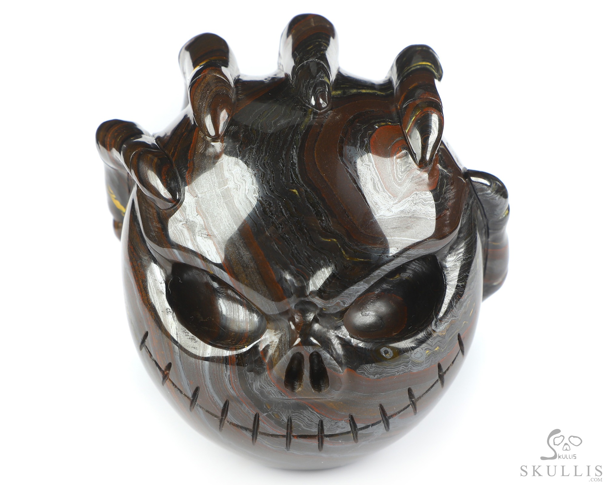 3.0" Gold Tiger Iron Eye Hand Carved Jack Crystal Skull Sculpture, Crystal Healing 3.0" Gold Tiger Iron Eye Hand Carved Jack Crystal Skull Sculpture, Crystal Healing