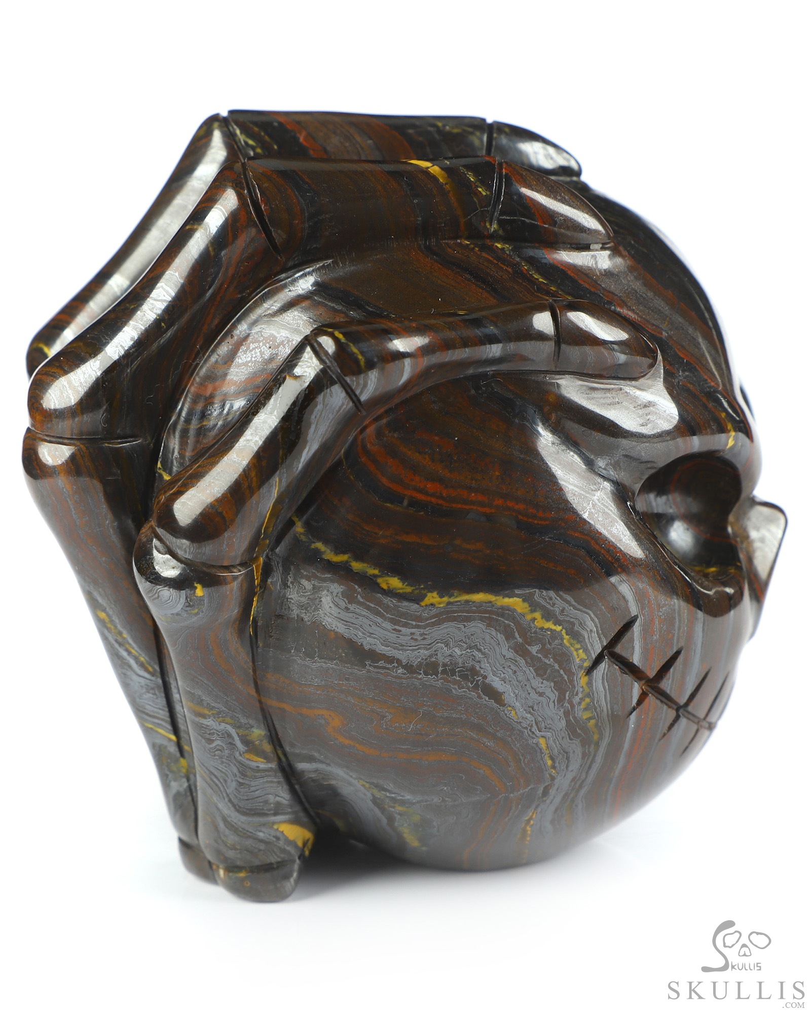 3.0" Gold Tiger Iron Eye Hand Carved Jack Crystal Skull Sculpture, Crystal Healing 3.0" Gold Tiger Iron Eye Hand Carved Jack Crystal Skull Sculpture, Crystal Healing