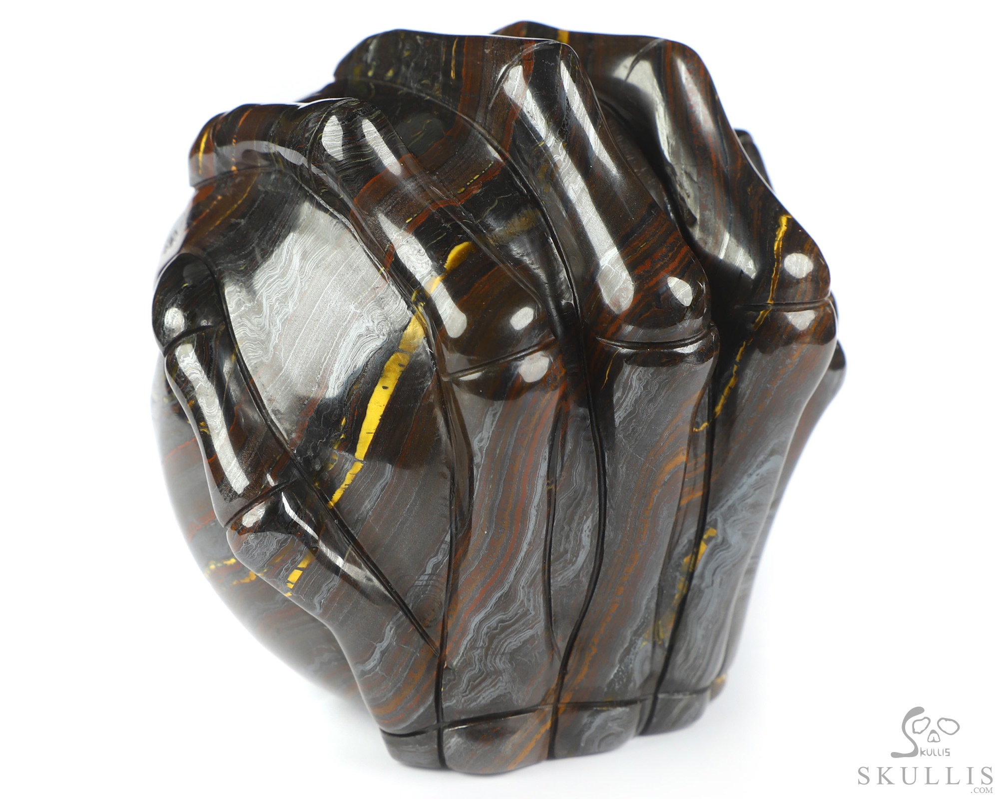 3.0" Gold Tiger Iron Eye Hand Carved Jack Crystal Skull Sculpture, Crystal Healing 3.0" Gold Tiger Iron Eye Hand Carved Jack Crystal Skull Sculpture, Crystal Healing