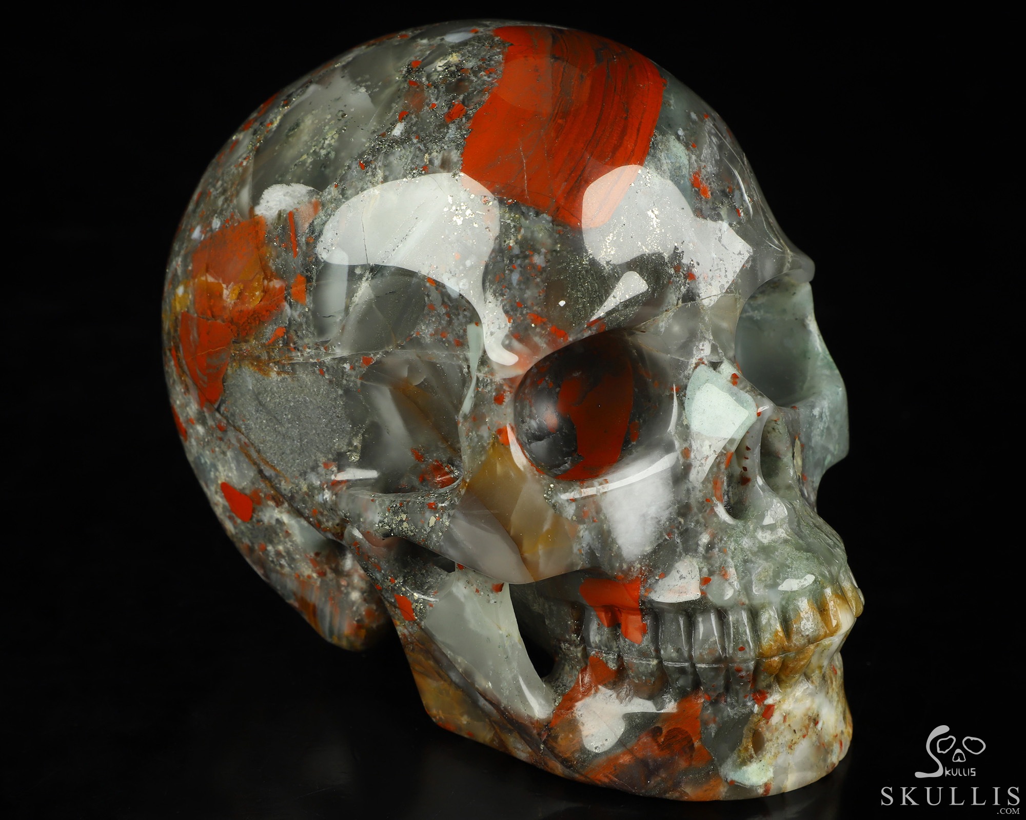 4.9" African Bloodstone Hand Carved Crystal Skull, Realistic, Crystal Healing 4.9" African Bloodstone Hand Carved Crystal Skull, Realistic, Crystal Healing