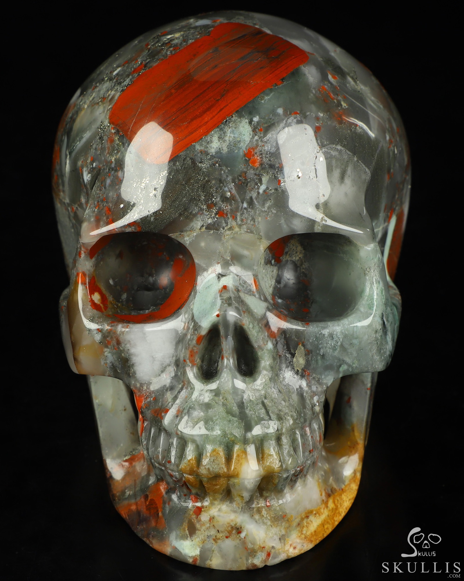 4.9" African Bloodstone Hand Carved Crystal Skull, Realistic, Crystal Healing 4.9" African Bloodstone Hand Carved Crystal Skull, Realistic, Crystal Healing