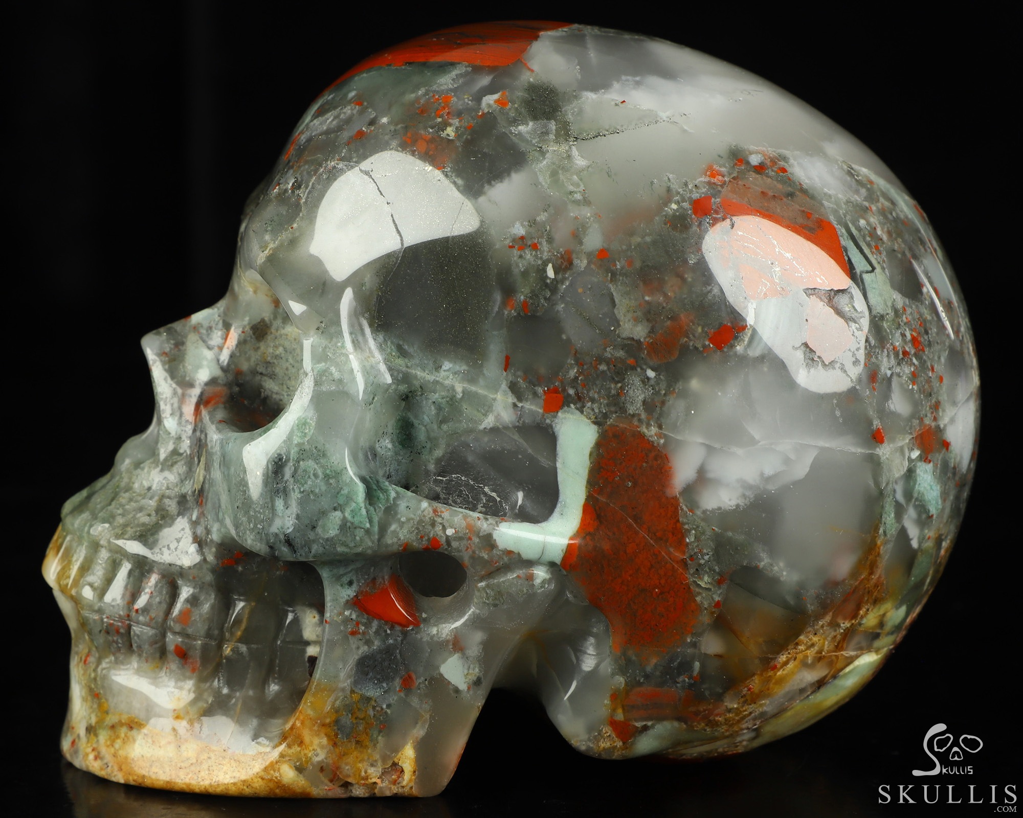 4.9" African Bloodstone Hand Carved Crystal Skull, Realistic, Crystal Healing 4.9" African Bloodstone Hand Carved Crystal Skull, Realistic, Crystal Healing