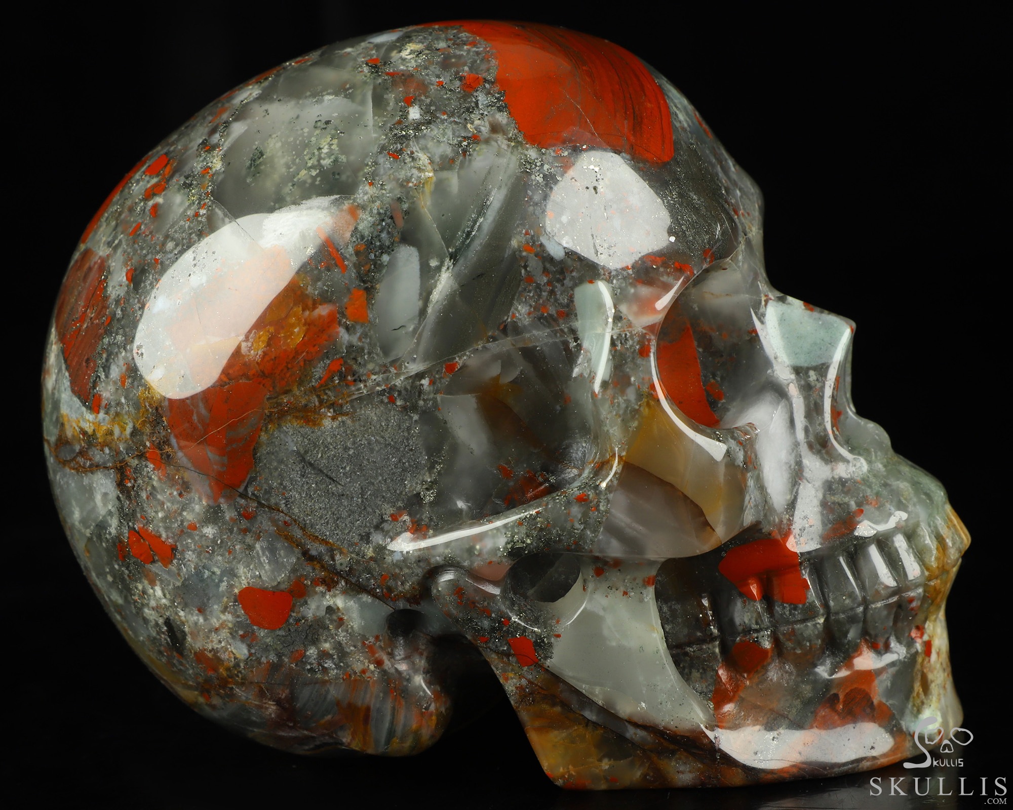 4.9" African Bloodstone Hand Carved Crystal Skull, Realistic, Crystal Healing 4.9" African Bloodstone Hand Carved Crystal Skull, Realistic, Crystal Healing