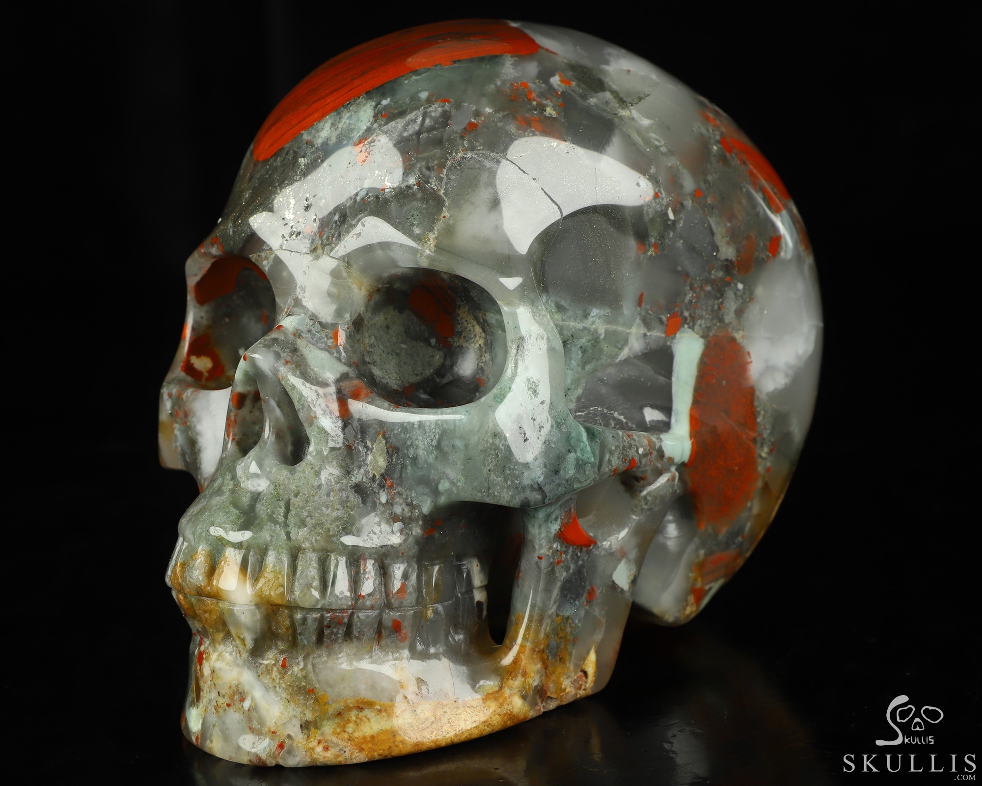 4.9" African Bloodstone Hand Carved Crystal Skull, Realistic, Crystal Healing 4.9" African Bloodstone Hand Carved Crystal Skull, Realistic, Crystal Healing