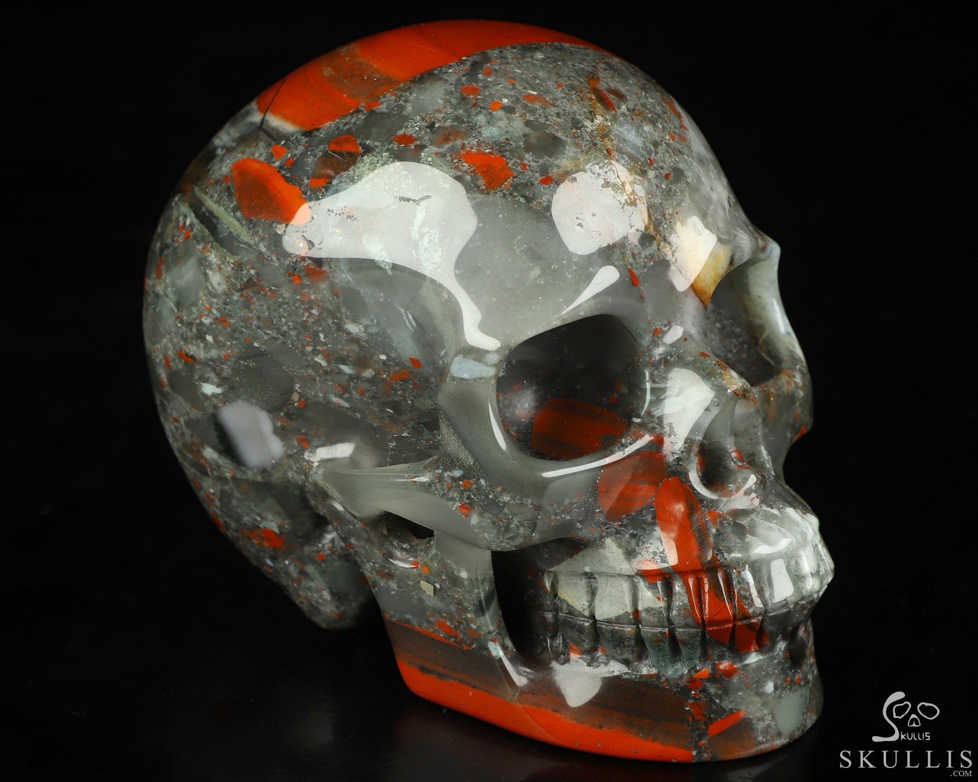 4.9" African Bloodstone Hand Carved Crystal Skull, Realistic, Crystal Healing 4.9" African Bloodstone Hand Carved Crystal Skull, Realistic, Crystal Healing