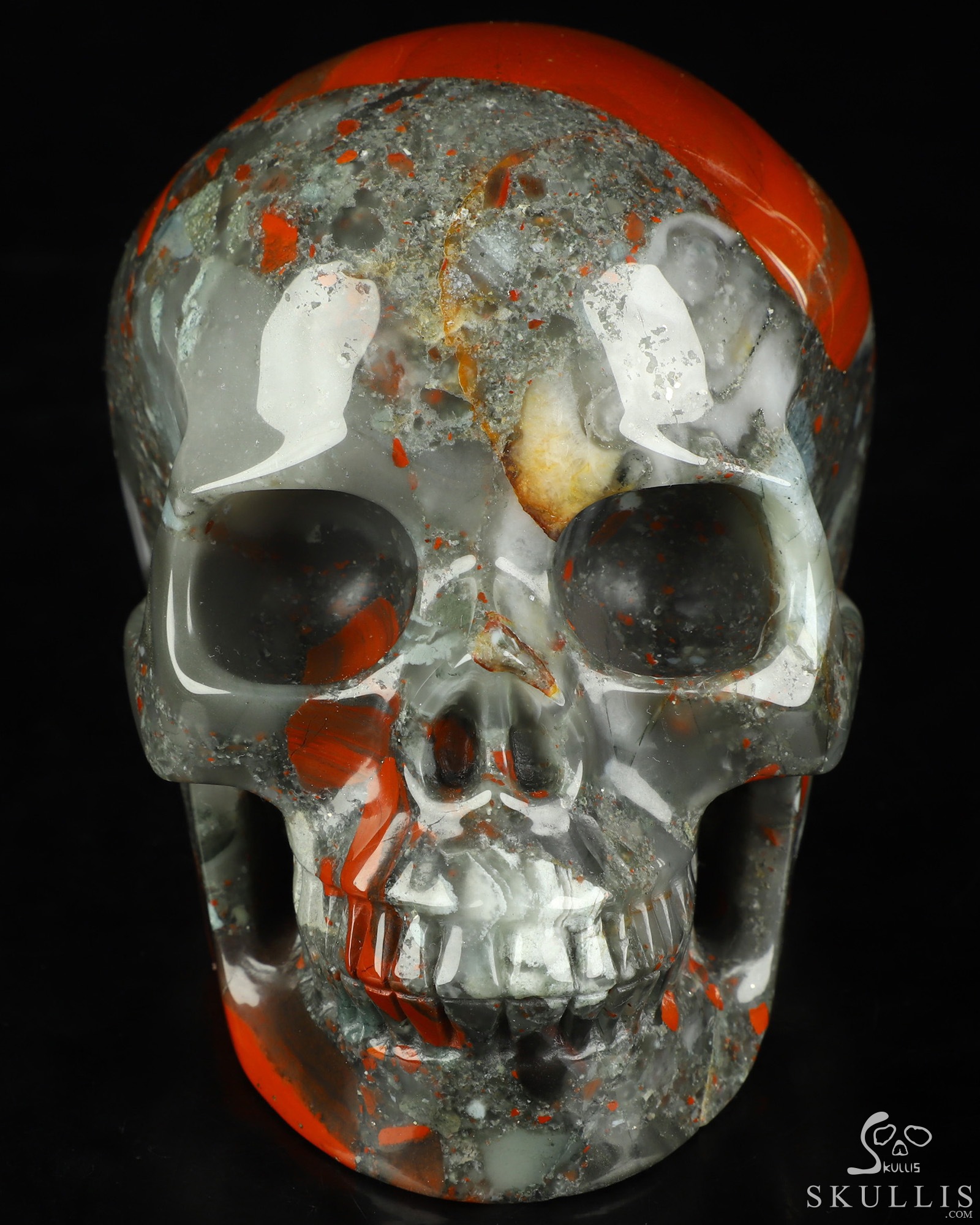 4.9" African Bloodstone Hand Carved Crystal Skull, Realistic, Crystal Healing 4.9" African Bloodstone Hand Carved Crystal Skull, Realistic, Crystal Healing