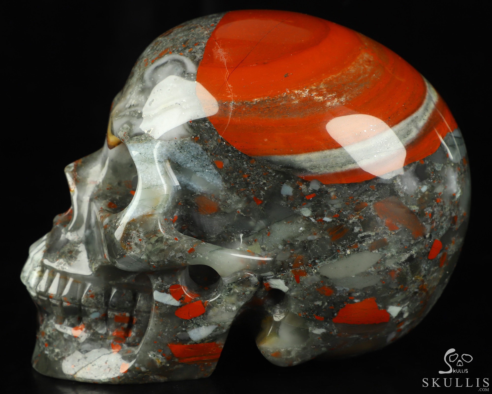 4.9" African Bloodstone Hand Carved Crystal Skull, Realistic, Crystal Healing 4.9" African Bloodstone Hand Carved Crystal Skull, Realistic, Crystal Healing