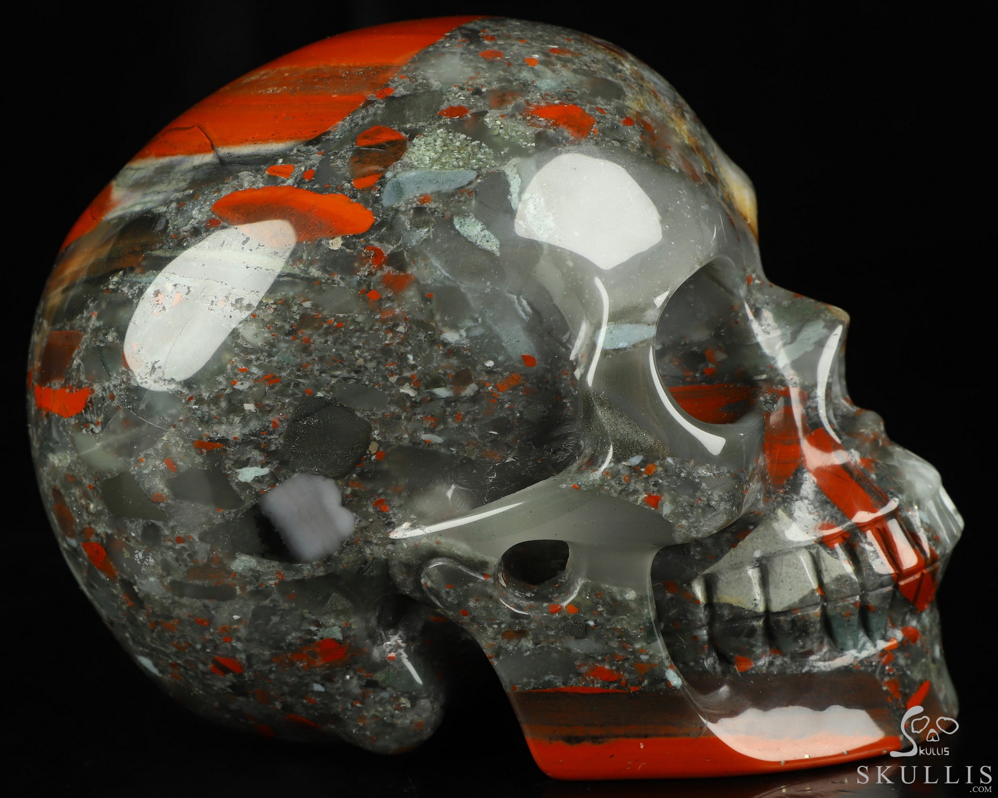 4.9" African Bloodstone Hand Carved Crystal Skull, Realistic, Crystal Healing 4.9" African Bloodstone Hand Carved Crystal Skull, Realistic, Crystal Healing
