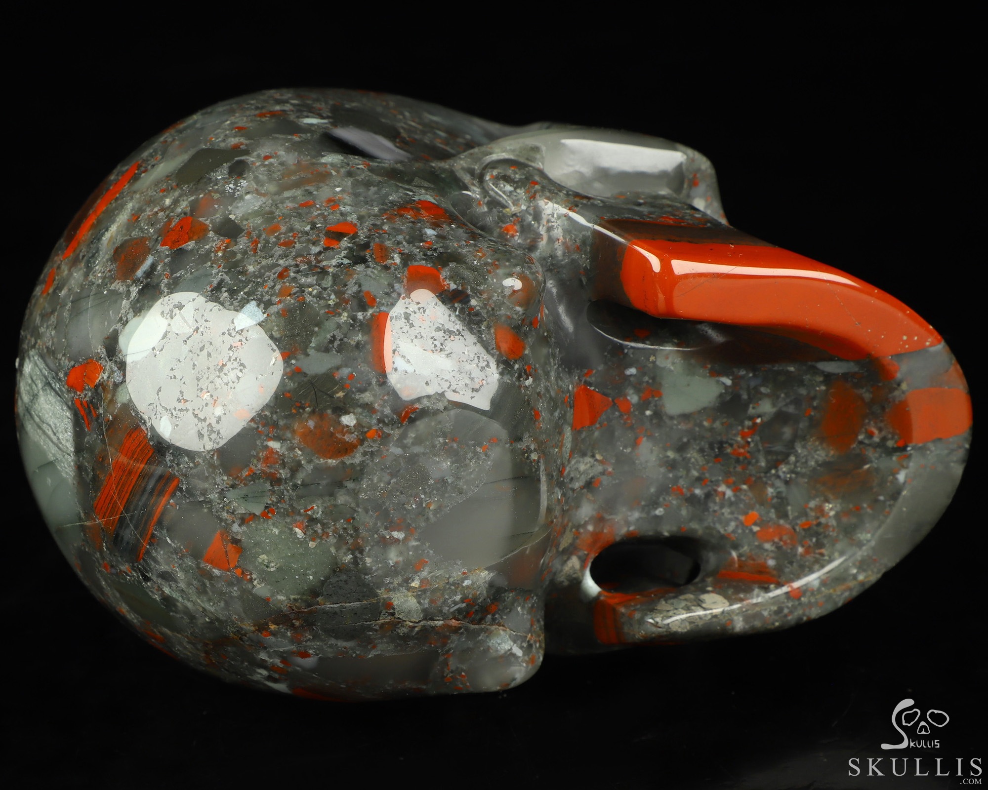 4.9" African Bloodstone Hand Carved Crystal Skull, Realistic, Crystal Healing 4.9" African Bloodstone Hand Carved Crystal Skull, Realistic, Crystal Healing