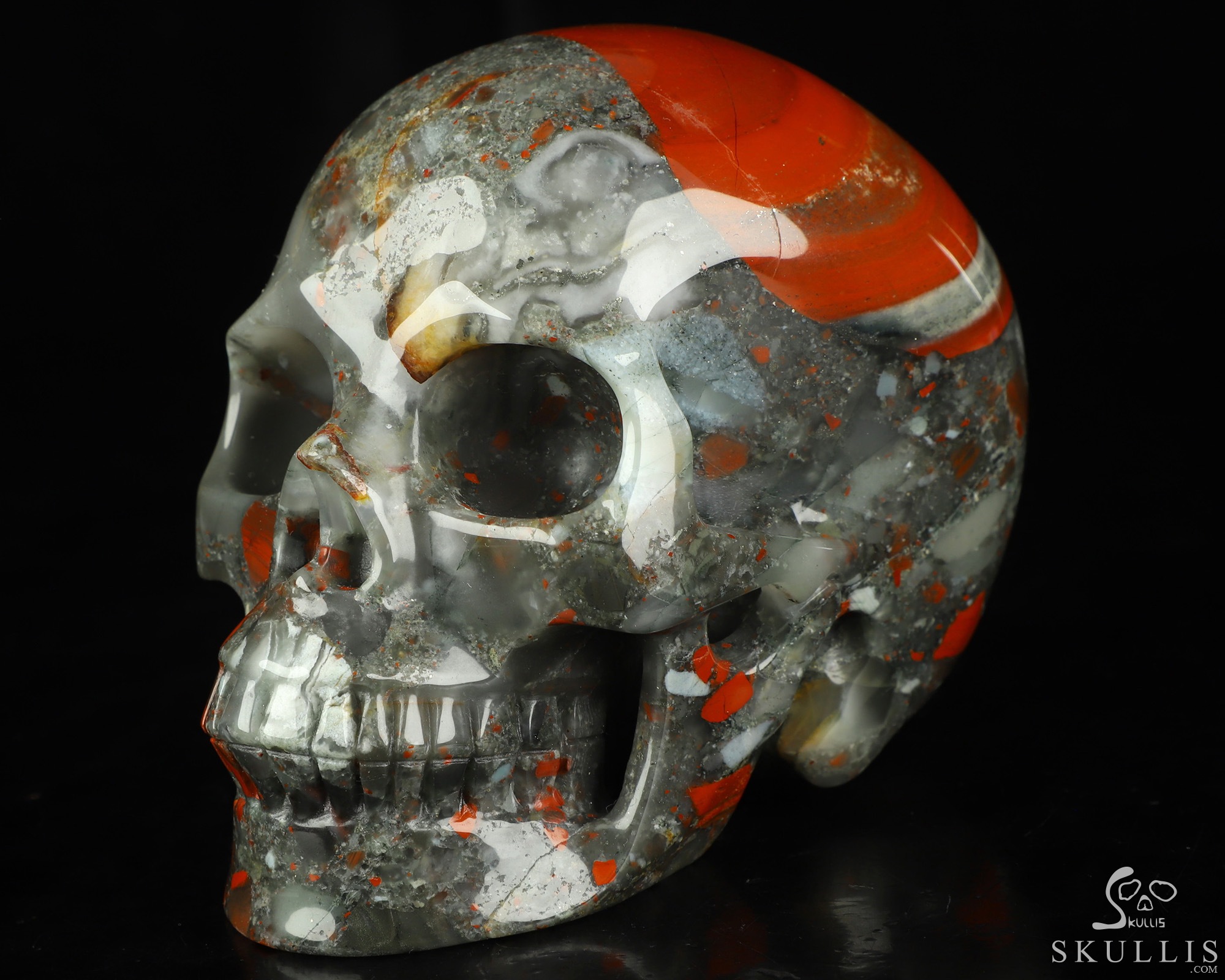 4.9" African Bloodstone Hand Carved Crystal Skull, Realistic, Crystal Healing 4.9" African Bloodstone Hand Carved Crystal Skull, Realistic, Crystal Healing