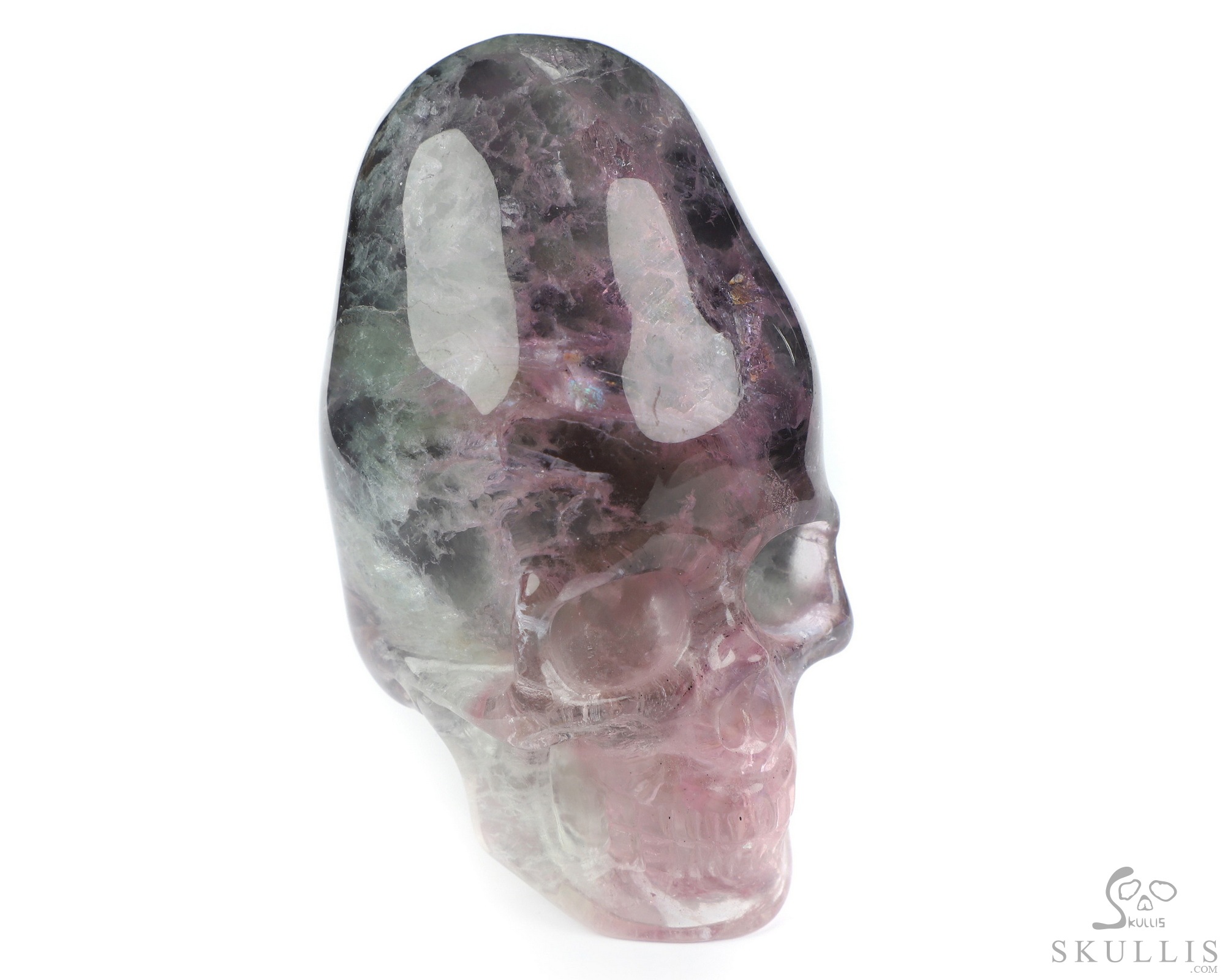 3.3" Fluorite Hand Carved Incan Crystal Skull Sculpture With Stand, Crystal Healing 3.3" Fluorite Hand Carved Incan Crystal Skull Sculpture With Stand, Crystal Healing