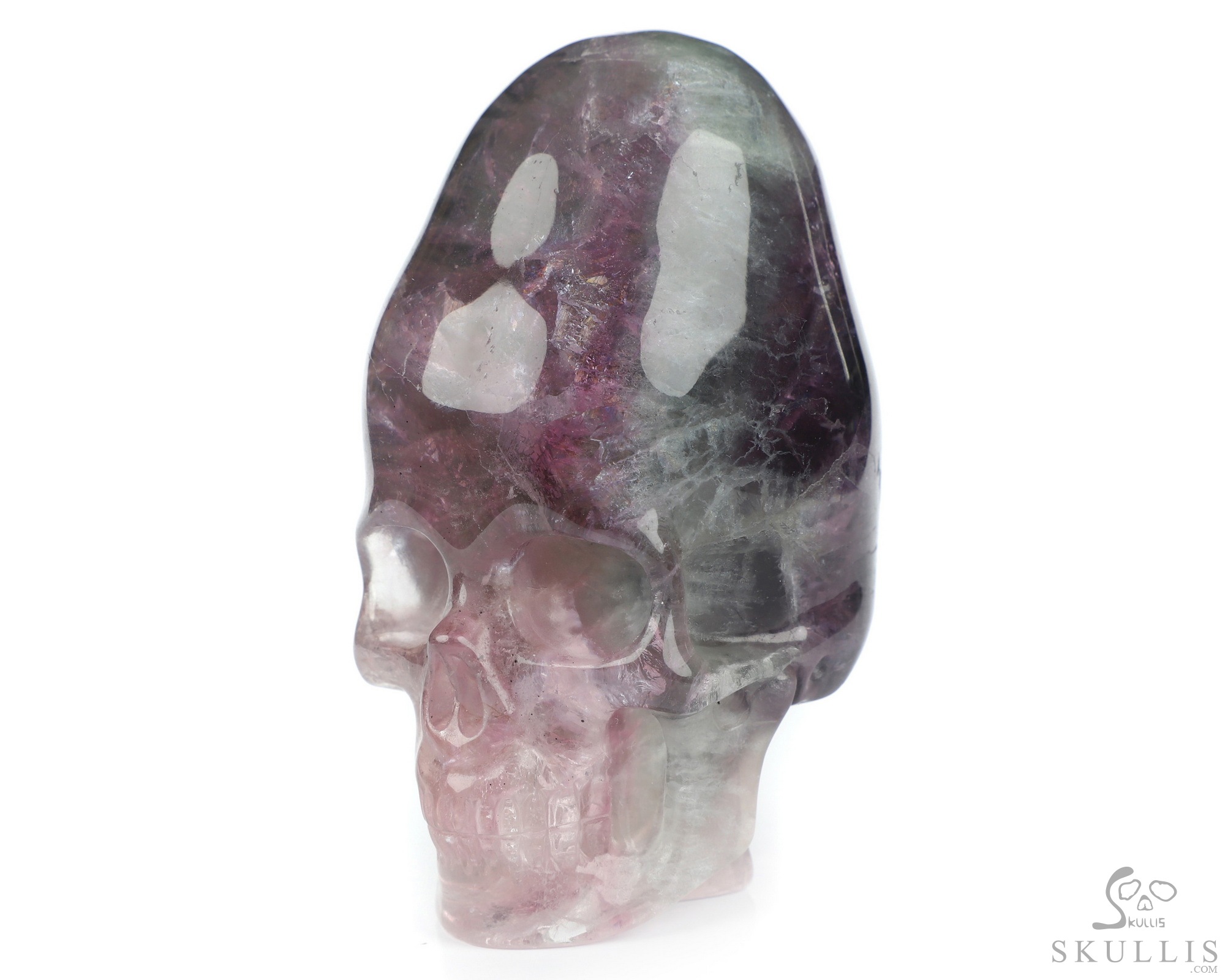 3.3" Fluorite Hand Carved Incan Crystal Skull Sculpture With Stand, Crystal Healing 3.3" Fluorite Hand Carved Incan Crystal Skull Sculpture With Stand, Crystal Healing