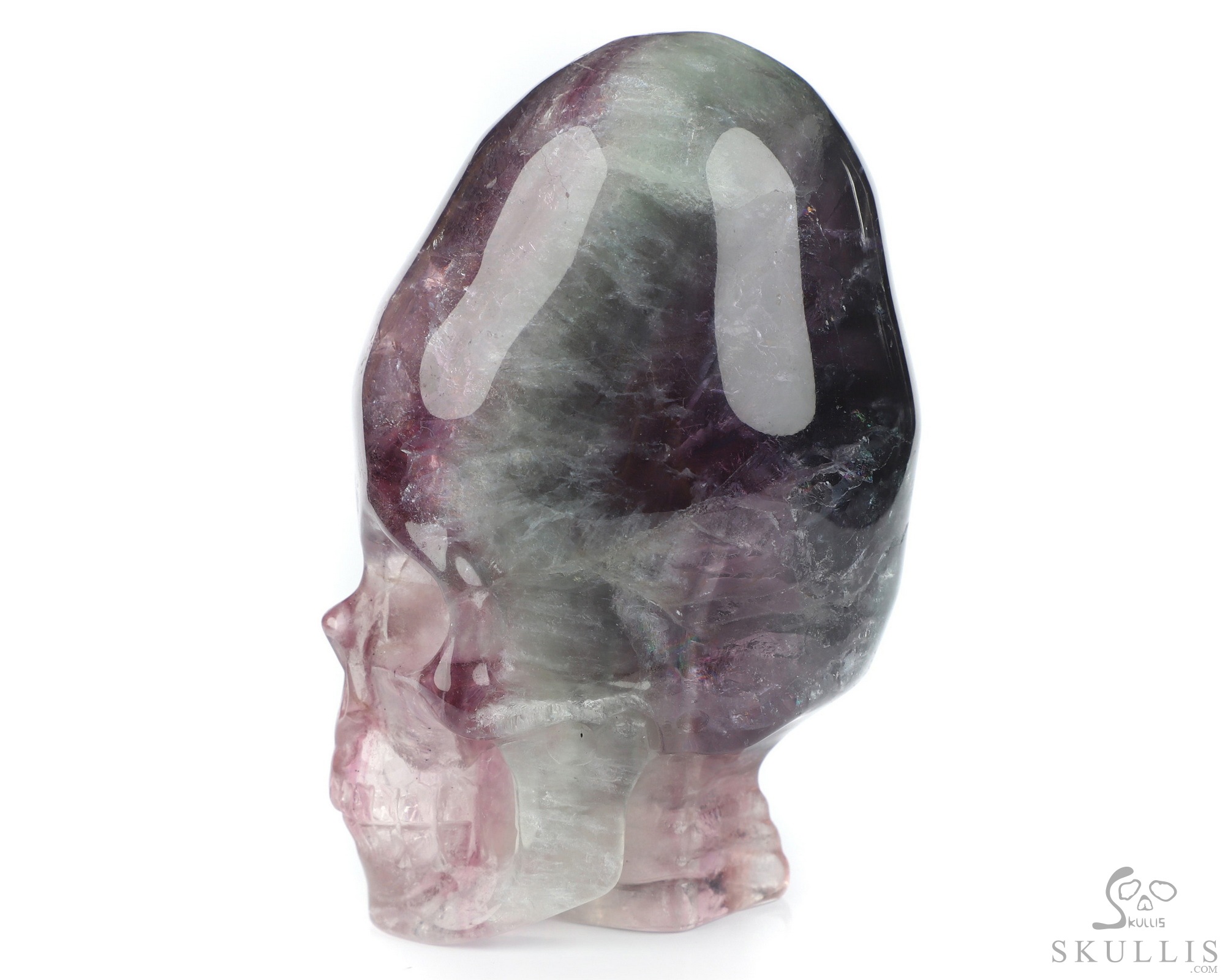 3.3" Fluorite Hand Carved Incan Crystal Skull Sculpture With Stand, Crystal Healing 3.3" Fluorite Hand Carved Incan Crystal Skull Sculpture With Stand, Crystal Healing