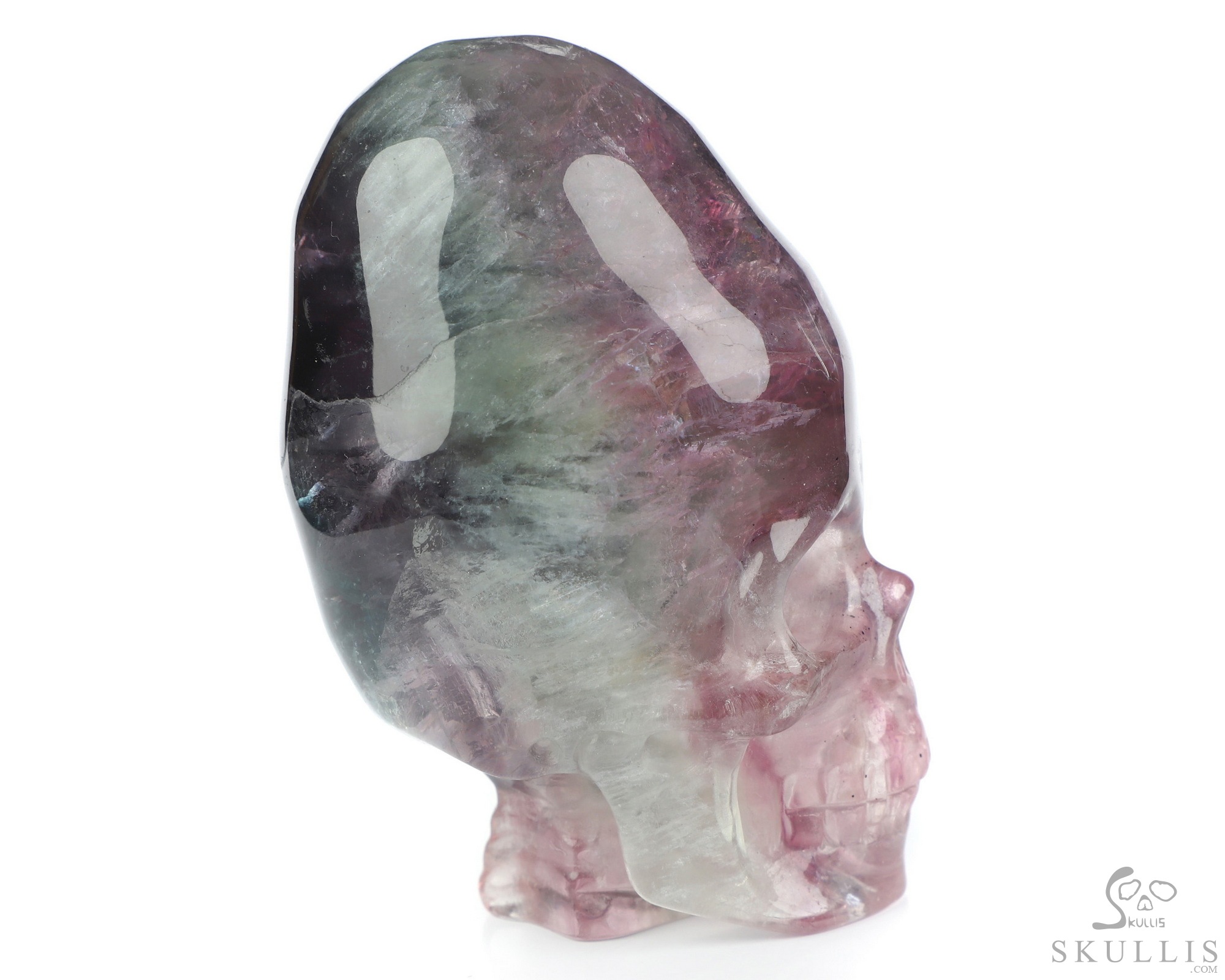 3.3" Fluorite Hand Carved Incan Crystal Skull Sculpture With Stand, Crystal Healing 3.3" Fluorite Hand Carved Incan Crystal Skull Sculpture With Stand, Crystal Healing