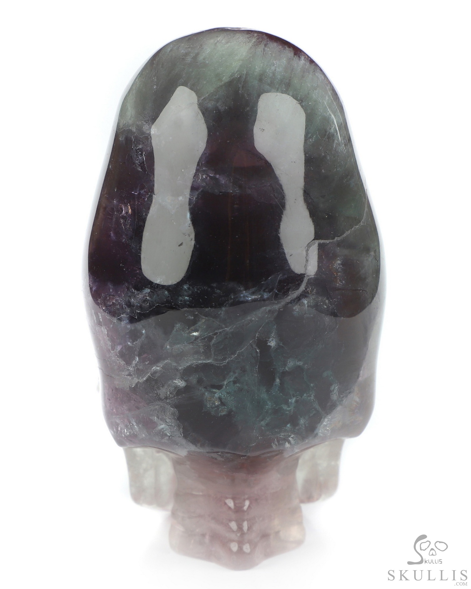 3.3" Fluorite Hand Carved Incan Crystal Skull Sculpture With Stand, Crystal Healing 3.3" Fluorite Hand Carved Incan Crystal Skull Sculpture With Stand, Crystal Healing
