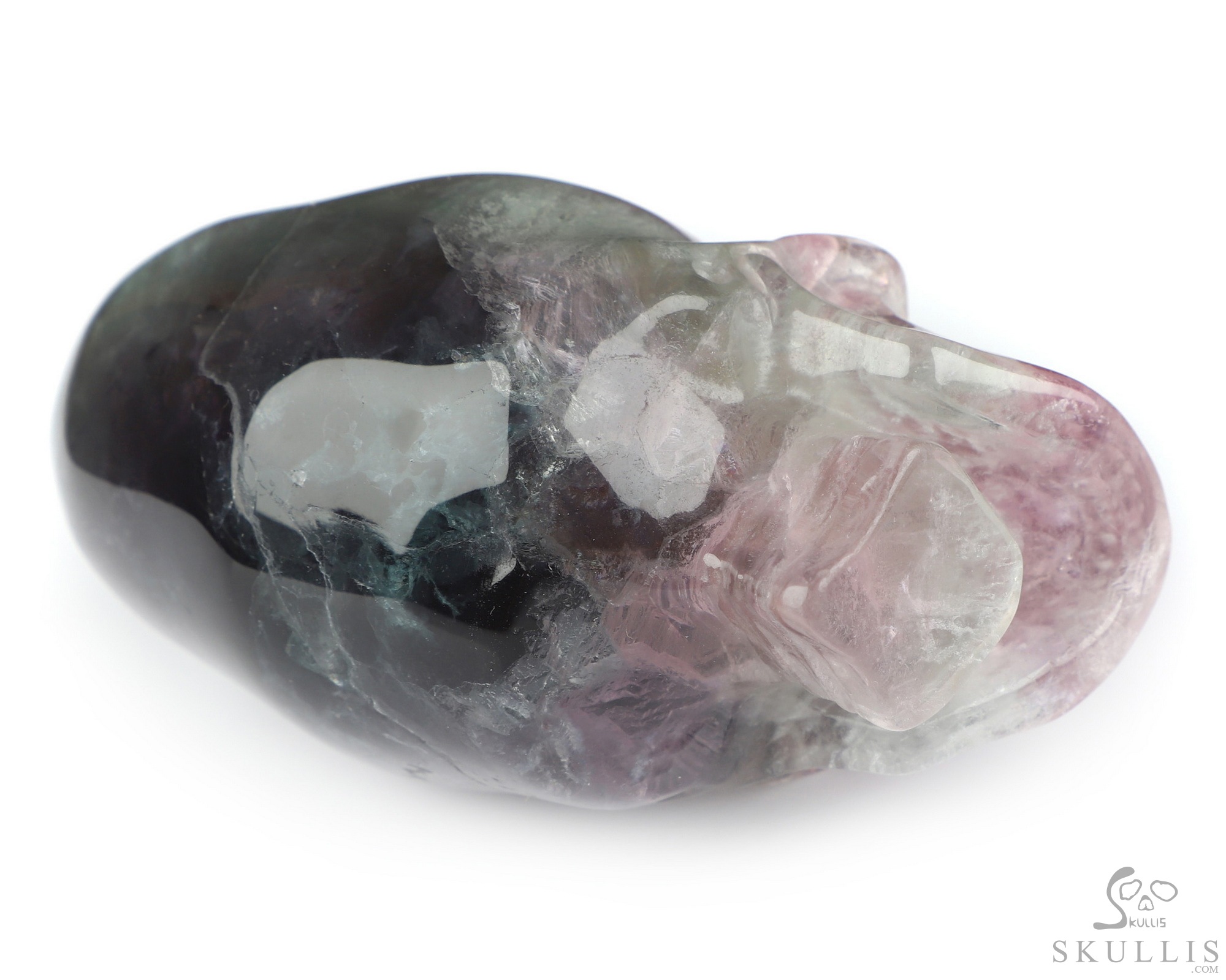 3.3" Fluorite Hand Carved Incan Crystal Skull Sculpture With Stand, Crystal Healing 3.3" Fluorite Hand Carved Incan Crystal Skull Sculpture With Stand, Crystal Healing