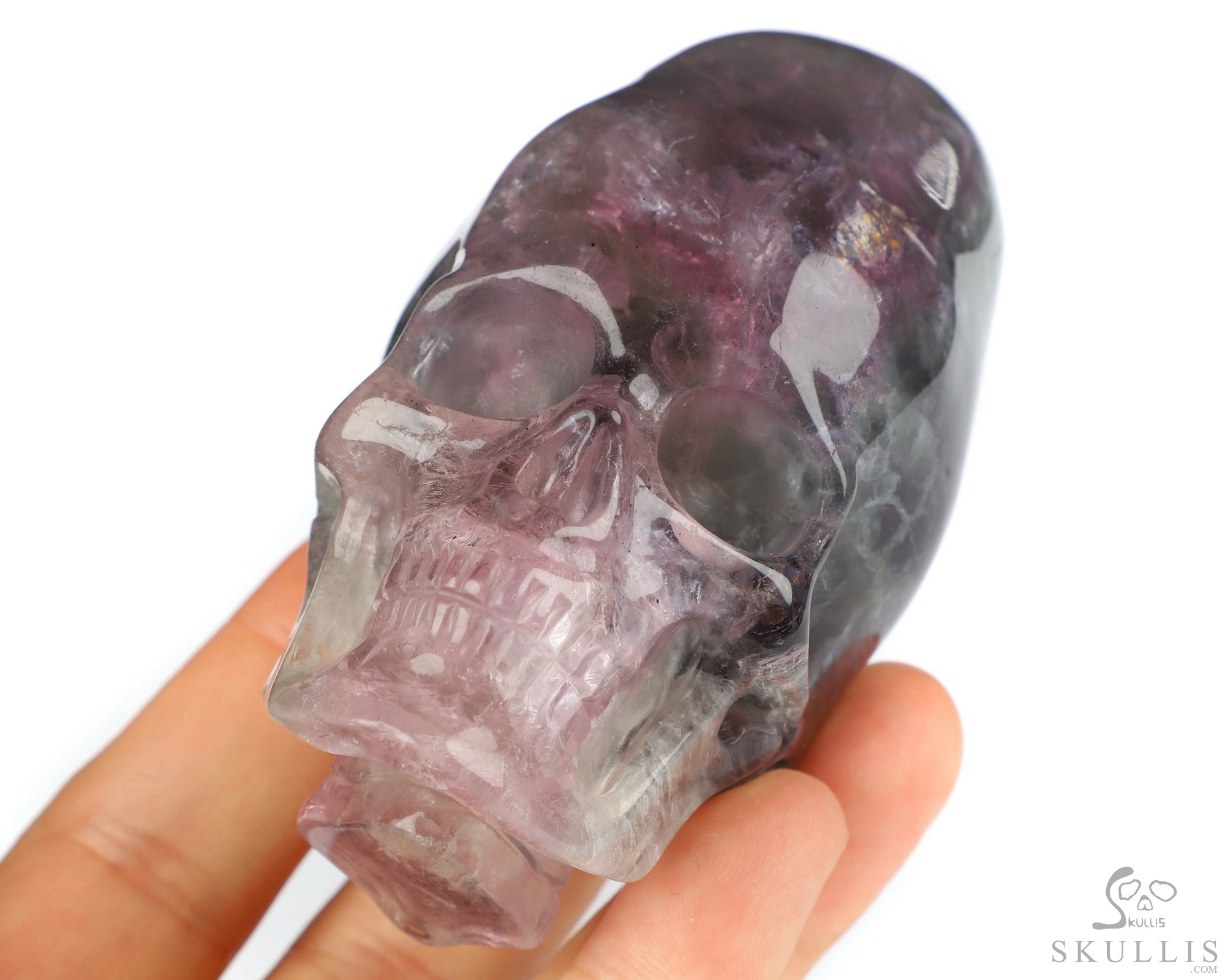 3.3" Fluorite Hand Carved Incan Crystal Skull Sculpture With Stand, Crystal Healing 3.3" Fluorite Hand Carved Incan Crystal Skull Sculpture With Stand, Crystal Healing