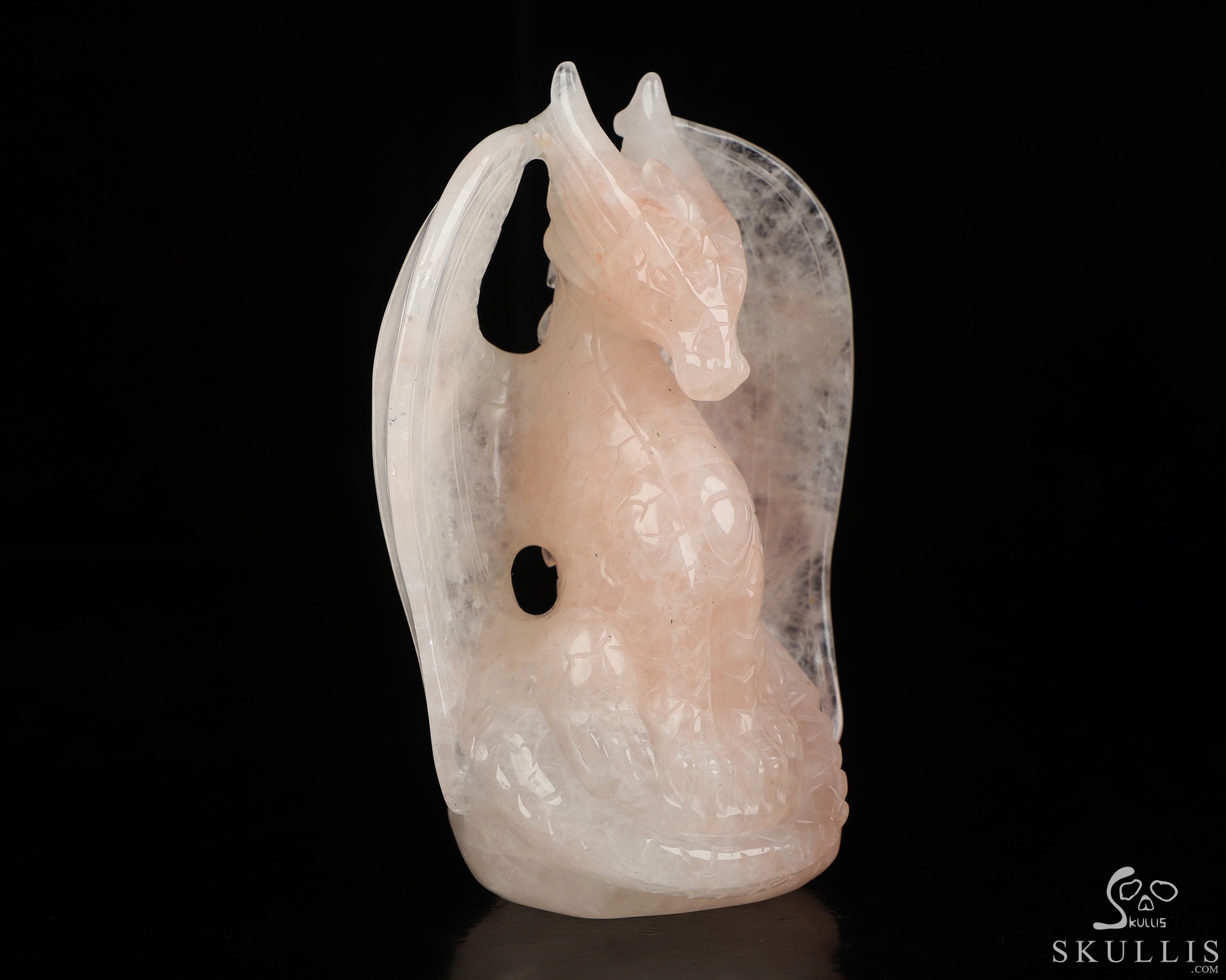 5.0" Rose Quartz Hand Carved Dragon Fine Art Sculpture, Crystal Healing 5.0" Rose Quartz Hand Carved Dragon Fine Art Sculpture, Crystal Healing