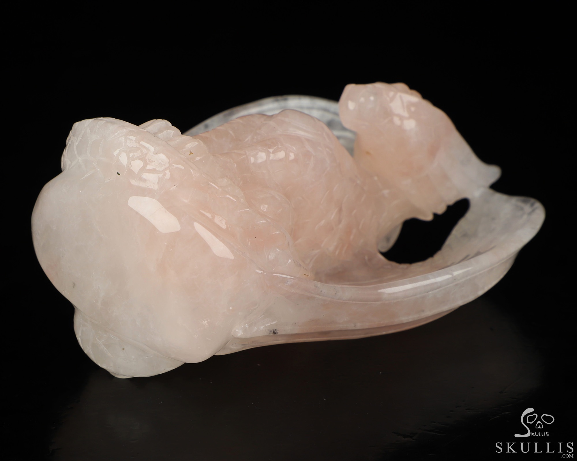 5.0" Rose Quartz Hand Carved Dragon Fine Art Sculpture, Crystal Healing 5.0" Rose Quartz Hand Carved Dragon Fine Art Sculpture, Crystal Healing