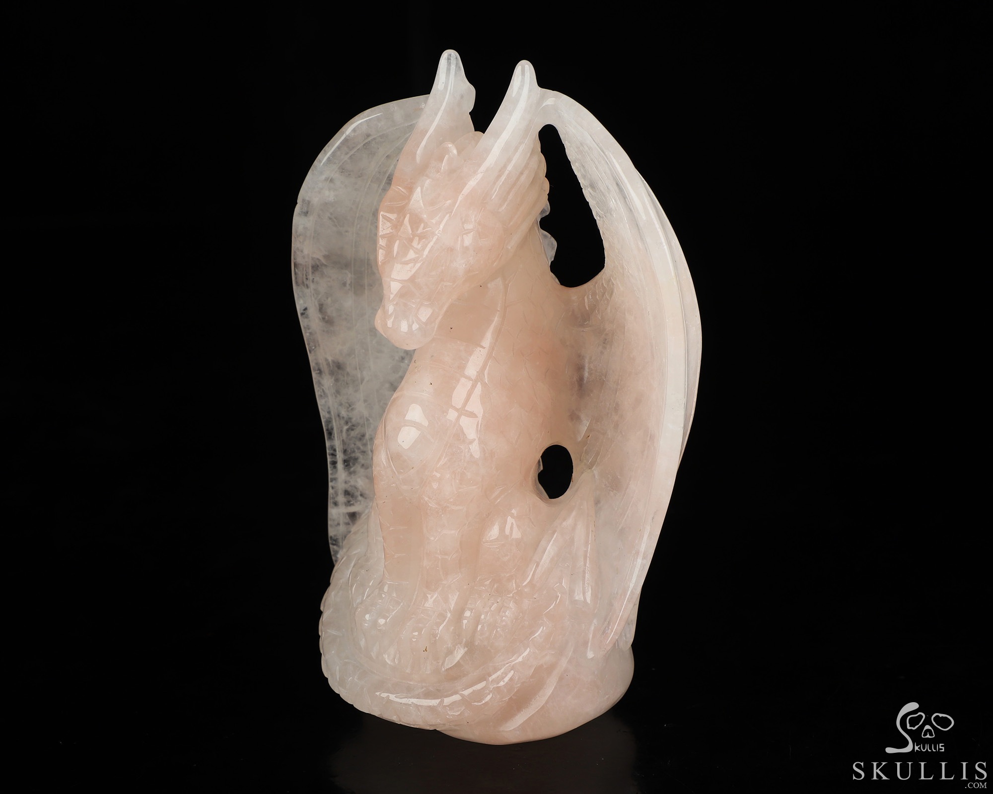 5.0" Rose Quartz Hand Carved Dragon Fine Art Sculpture, Crystal Healing 5.0" Rose Quartz Hand Carved Dragon Fine Art Sculpture, Crystal Healing