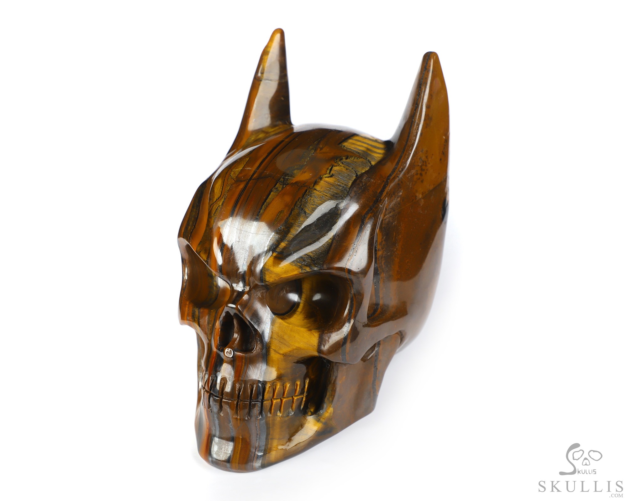 5.0" Tiger Iron Eye Hand Carved Batman Crystal Skull Fine Art Sculpture, Crystal Healing 5.0" Tiger Iron Eye Hand Carved Batman Crystal Skull Fine Art Sculpture, Crystal Healing