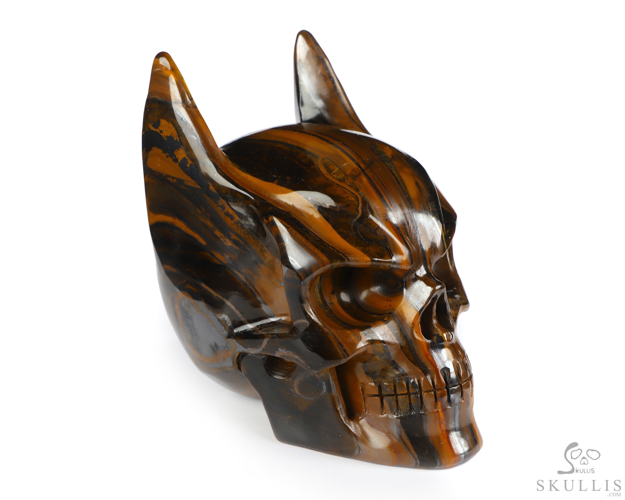 5.0" Tiger Iron Eye Hand Carved Batman Crystal Skull Fine Art Sculpture, Crystal Healing 5.0" Tiger Iron Eye Hand Carved Batman Crystal Skull Fine Art Sculpture, Crystal Healing