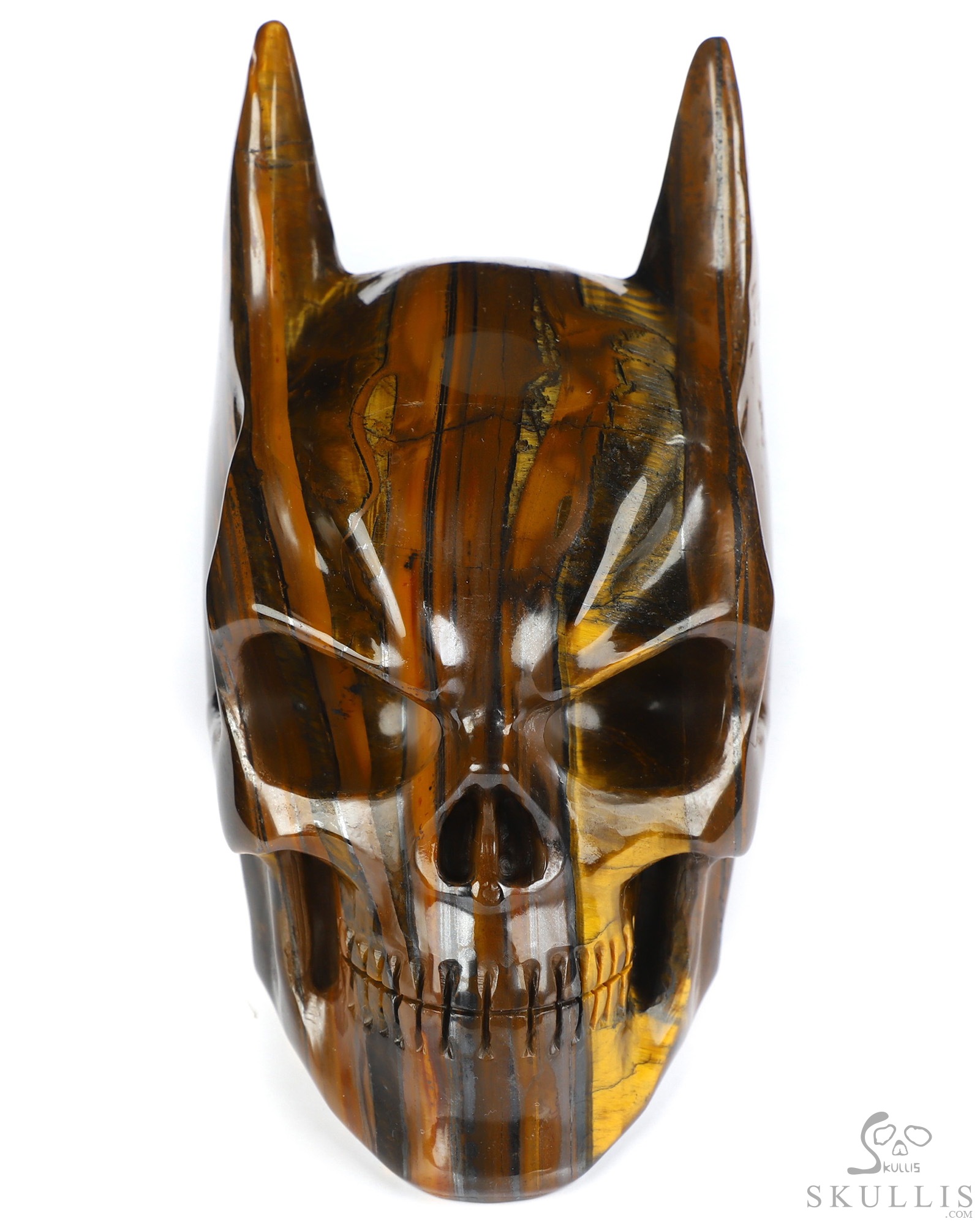 5.0" Tiger Iron Eye Hand Carved Batman Crystal Skull Fine Art Sculpture, Crystal Healing 5.0" Tiger Iron Eye Hand Carved Batman Crystal Skull Fine Art Sculpture, Crystal Healing